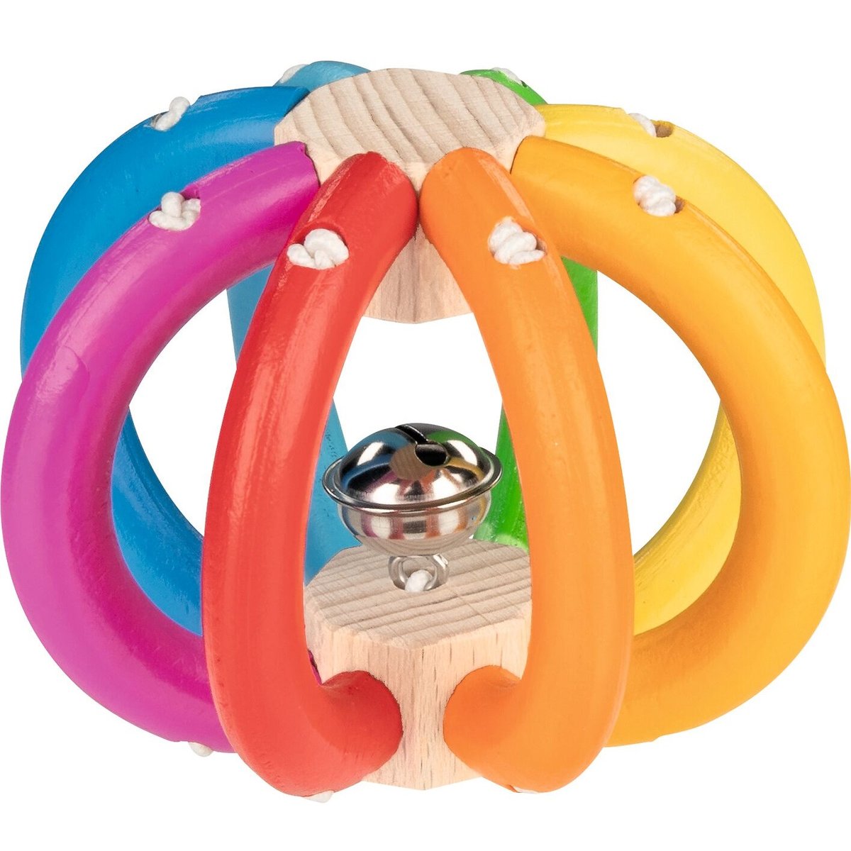 Hochet balle arc-en-ciel flexible avec grelot beige, GOKI