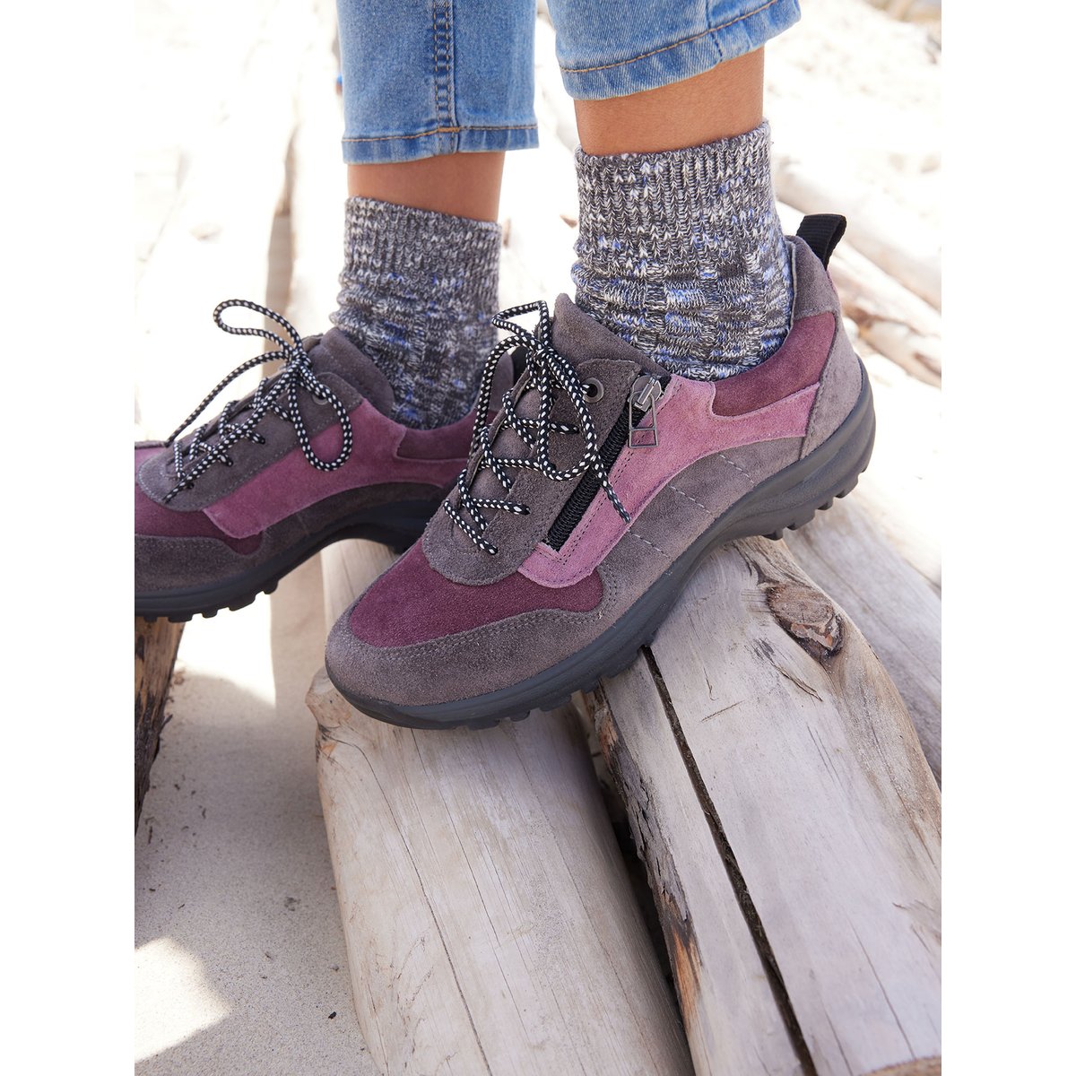 Chaussures de randonnée lacés et zippés gris, PEDICONFORT
