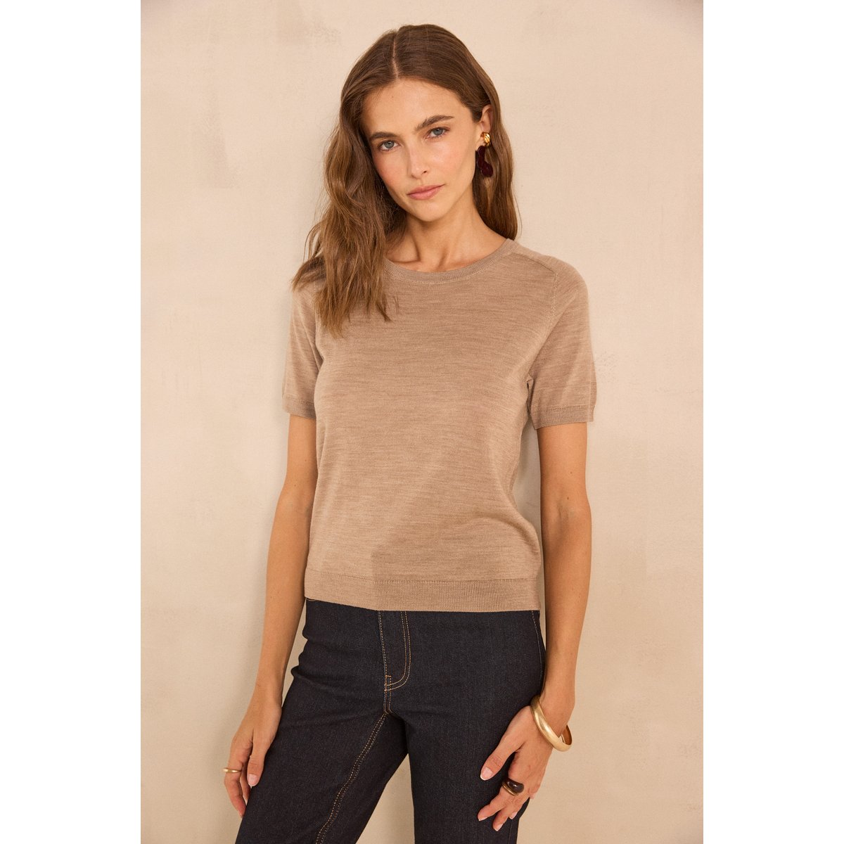 Pull à manches courtes en laine ALICE tabac, Maison 123