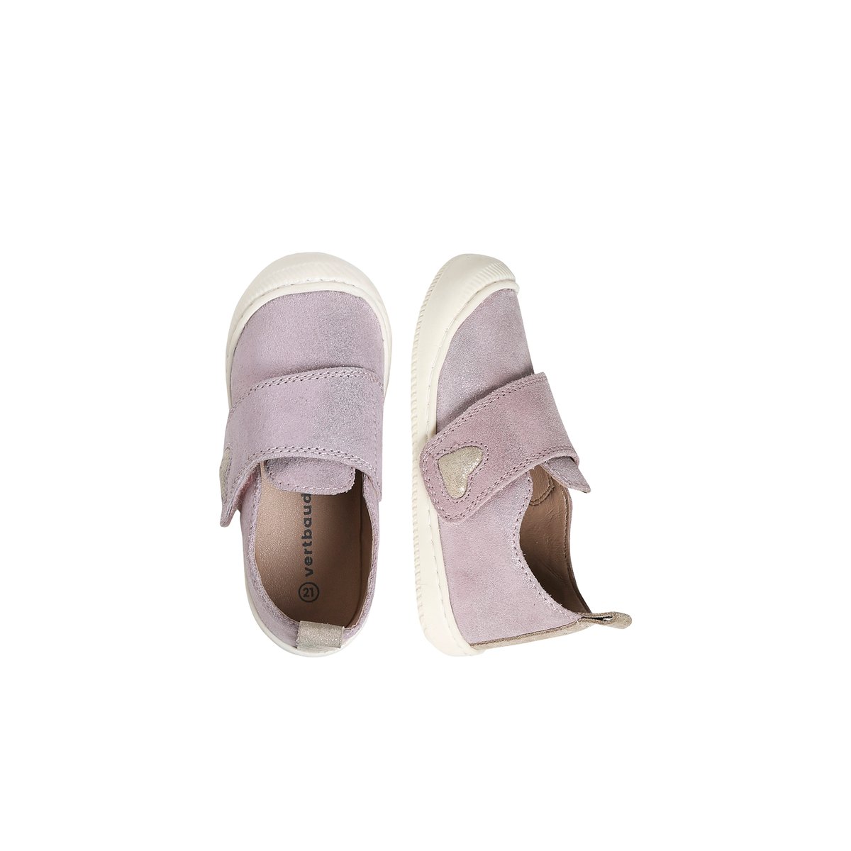 Chaussons scratchés bébé en cuir souple rose, VERTBAUDET