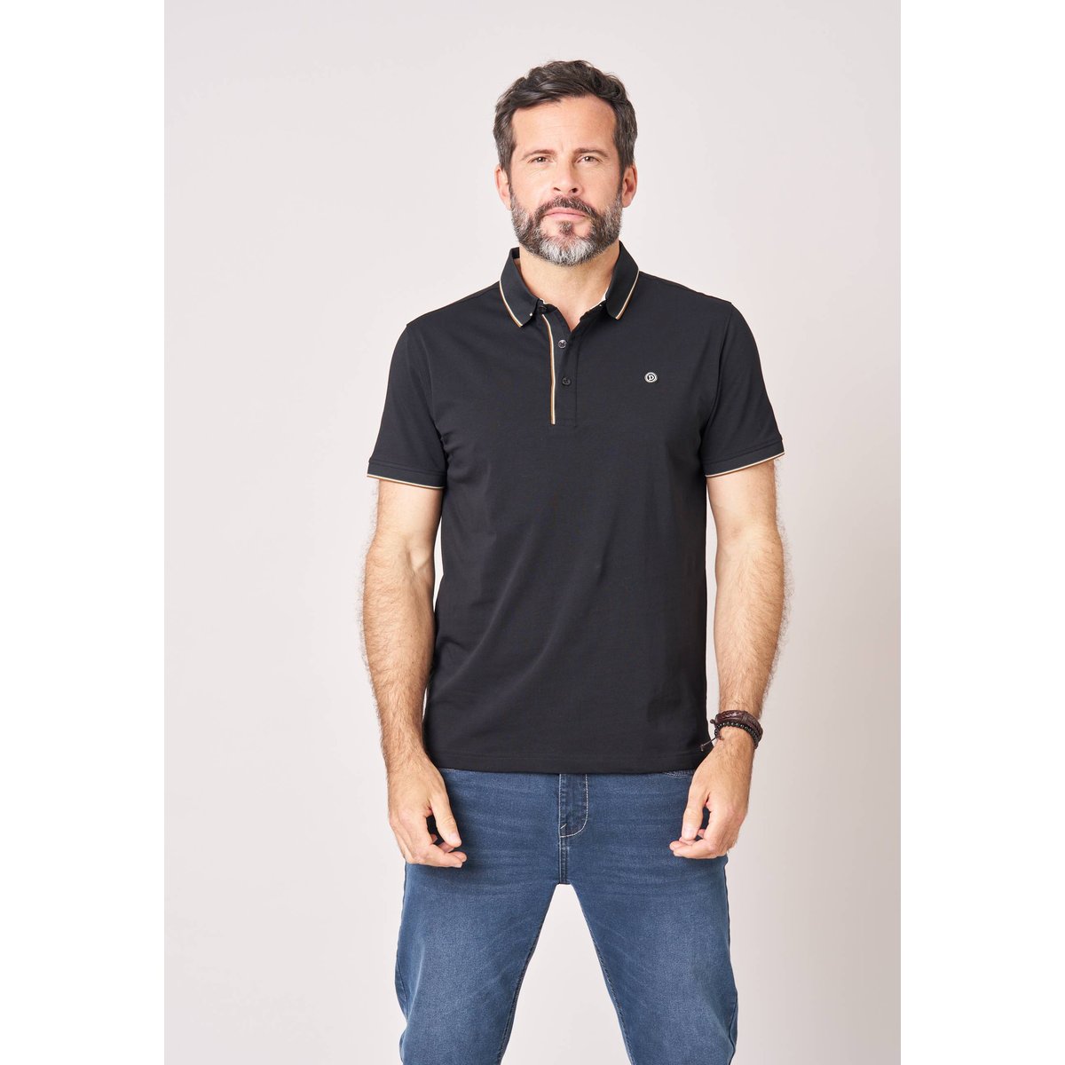 Polo regular homme avec col rayé SLATE black, DEELUXE