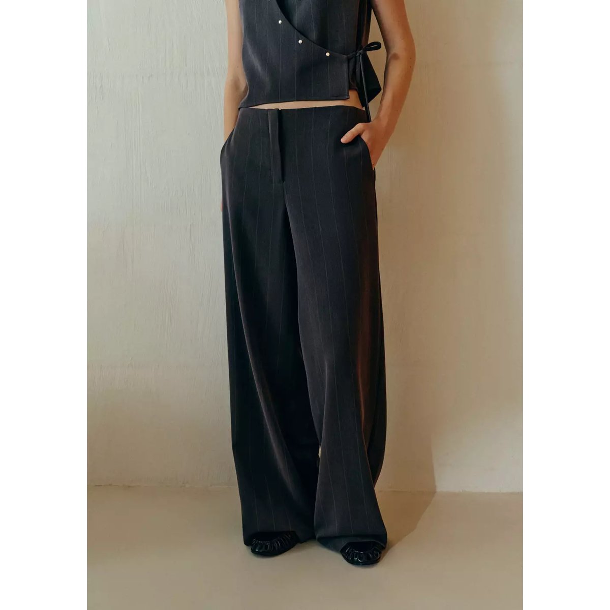 Pantalon wide leg à rayures tennis en contraste gris, MANGO TEEN