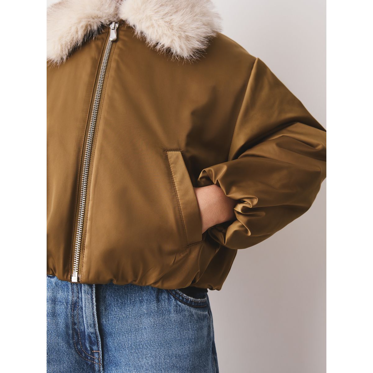 Blouson aviateur en satin vert olive, NEXT