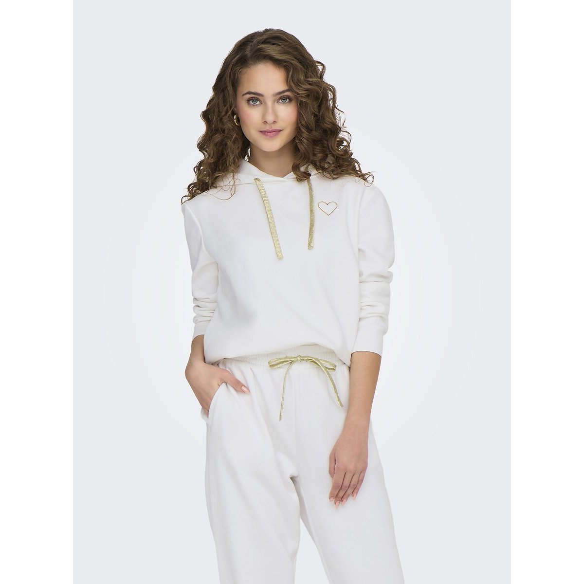 Sweat à capuche, motif cœur blanc, ONLY
