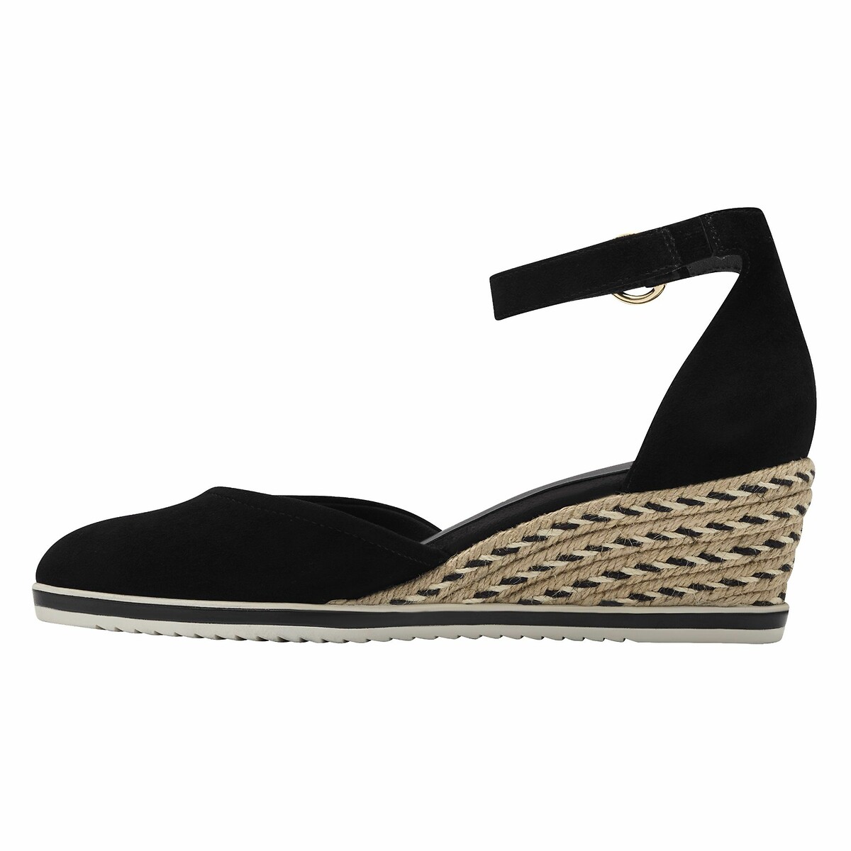 Sandali con zeppa in pelle nero , TAMARIS