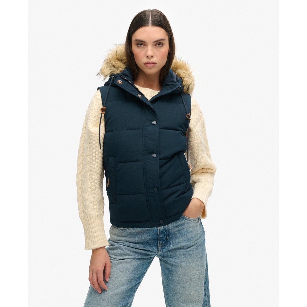 Veste sans manches en imitation fourrure Everest bleu marine éclipse, SUPERDRY