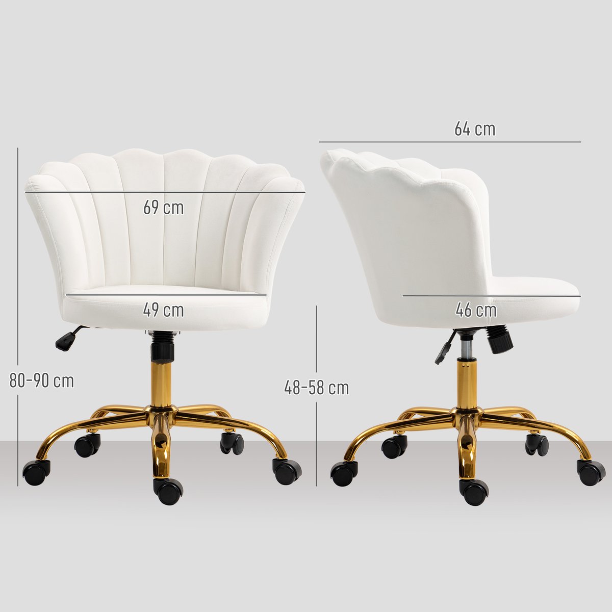 Chaise de bureau Velours (100% polyester) blanc, HOMCOM