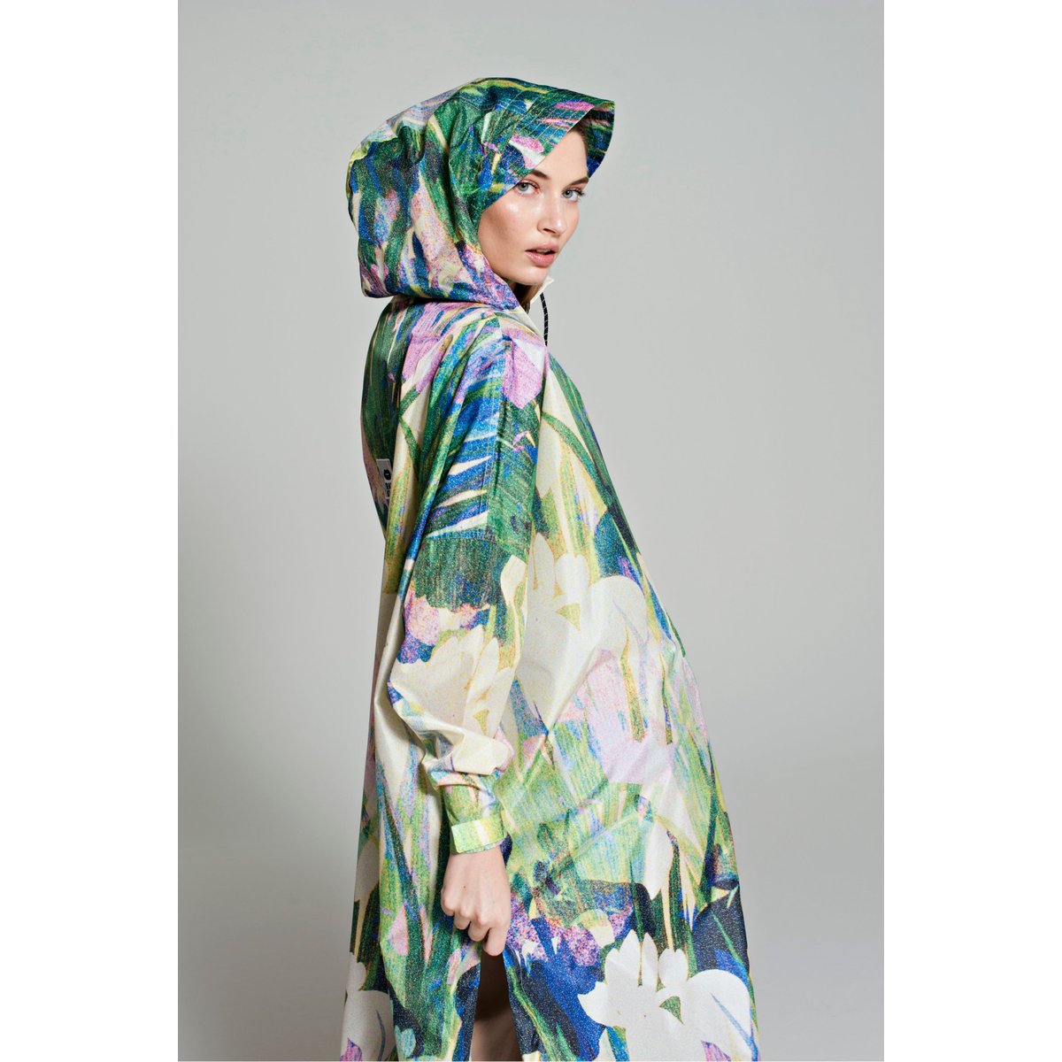 Poncho de pluie imperméable LILY vert floral, RAINKISS