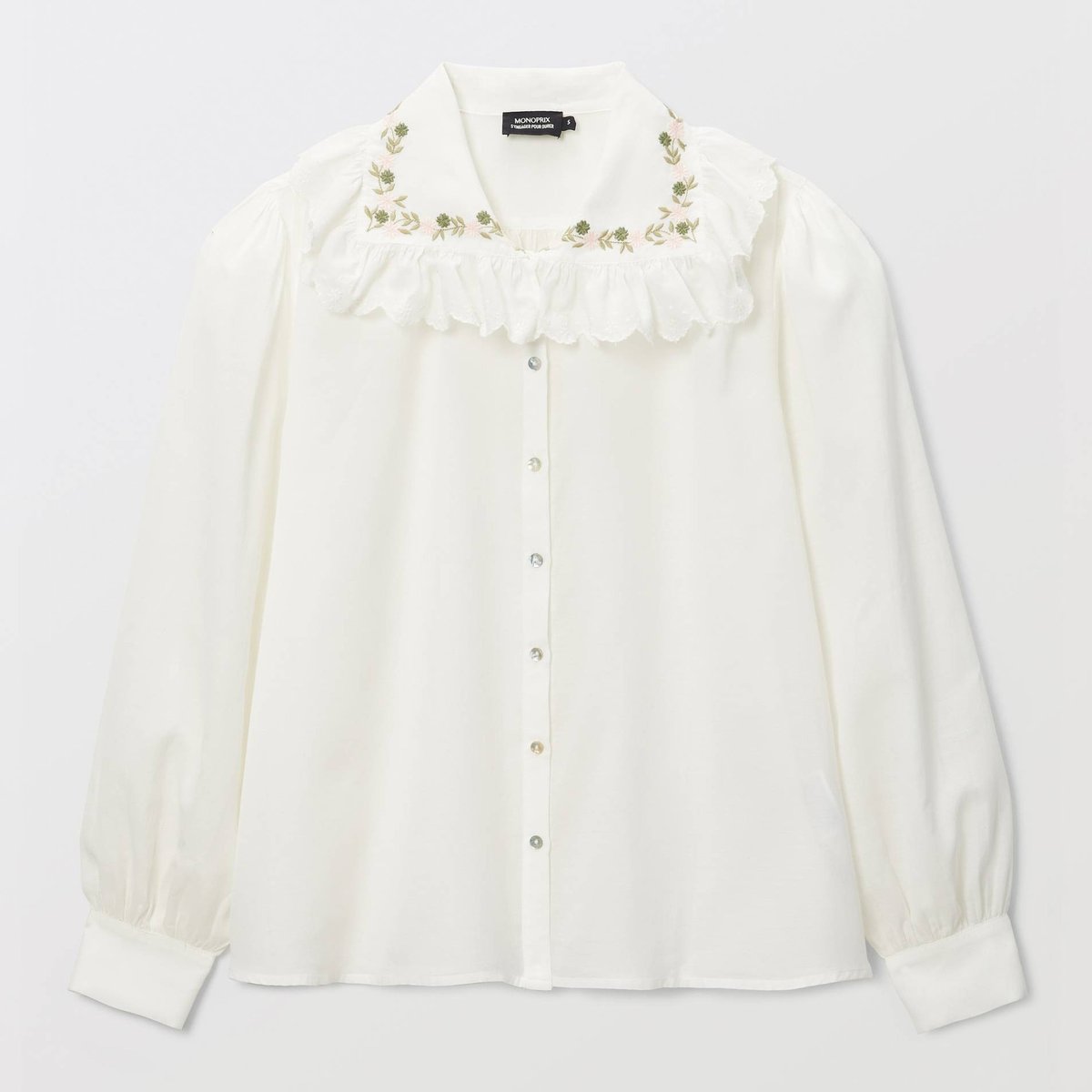 Chemise unie détails col contenant du coton ecru, MONOPRIX