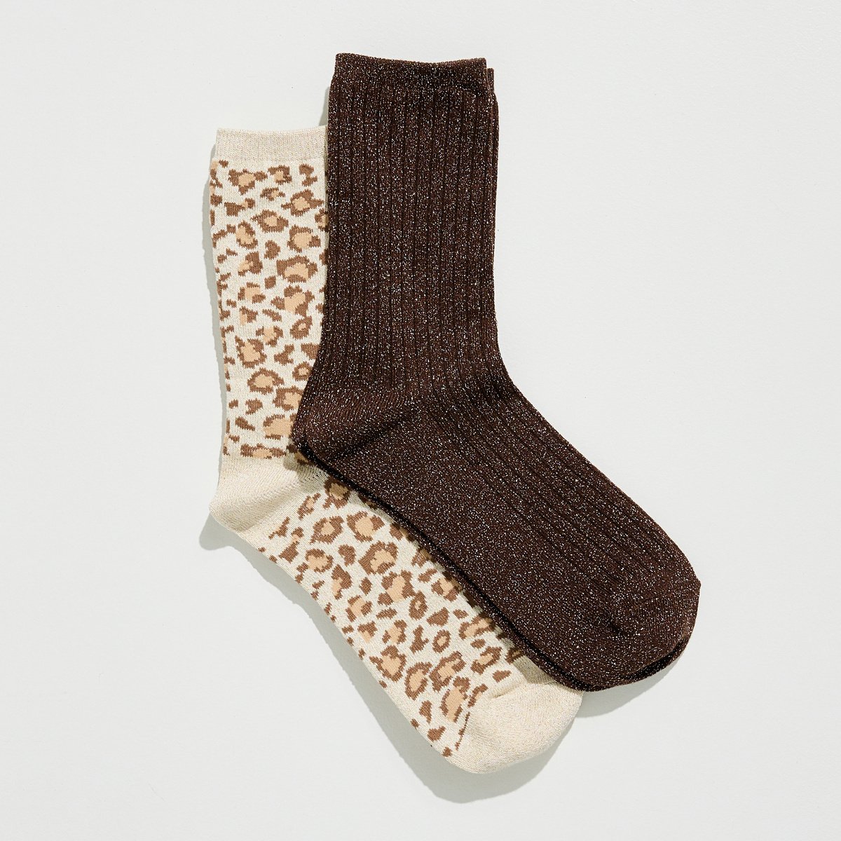Lot de 2 chaussettes hautes fantaisie beige, GRAIN DE MALICE