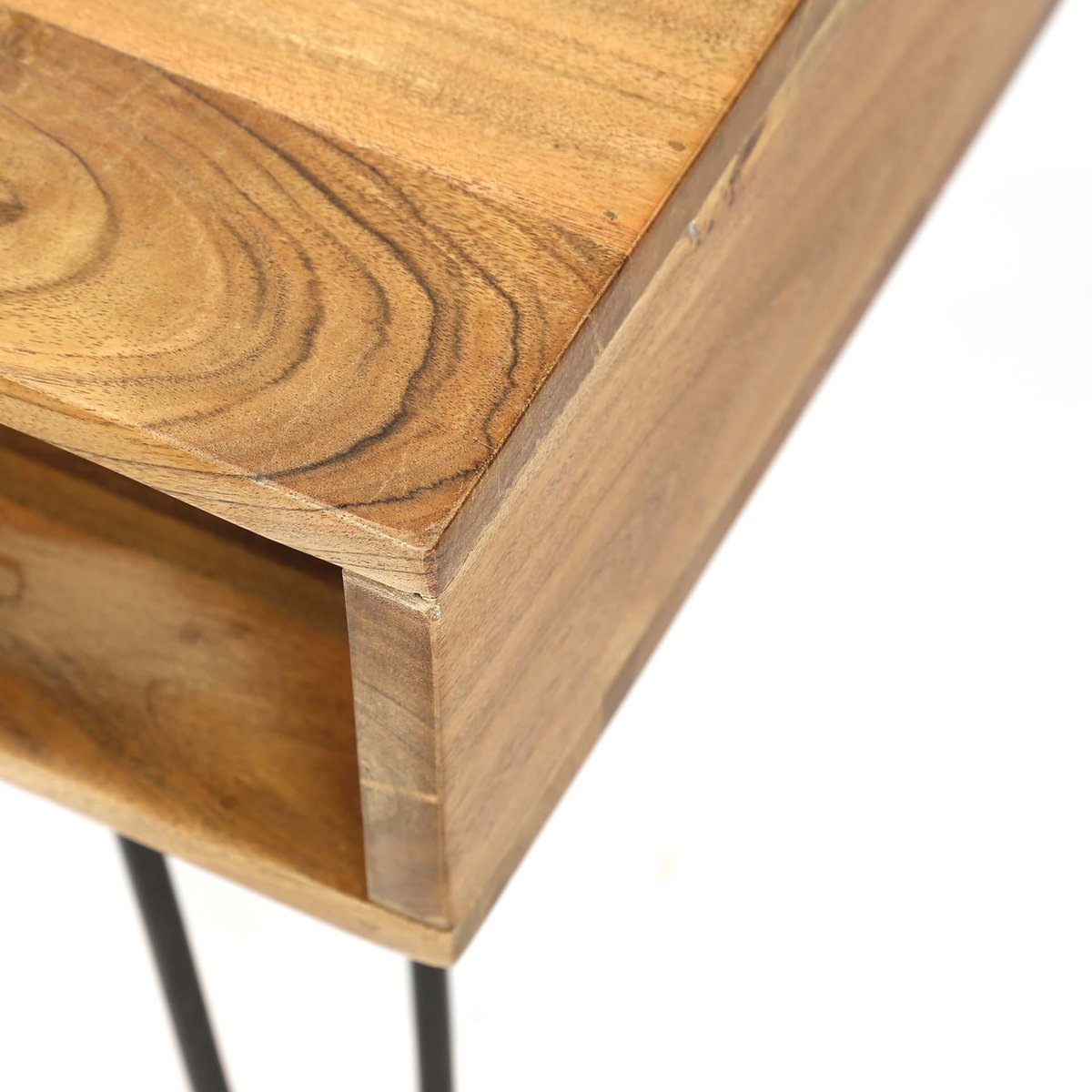 Table basse rectangulaire bois massif naturel 2 niches ouvertes 100x60cm MELBOURNE bois naturel, PIER IMPORT