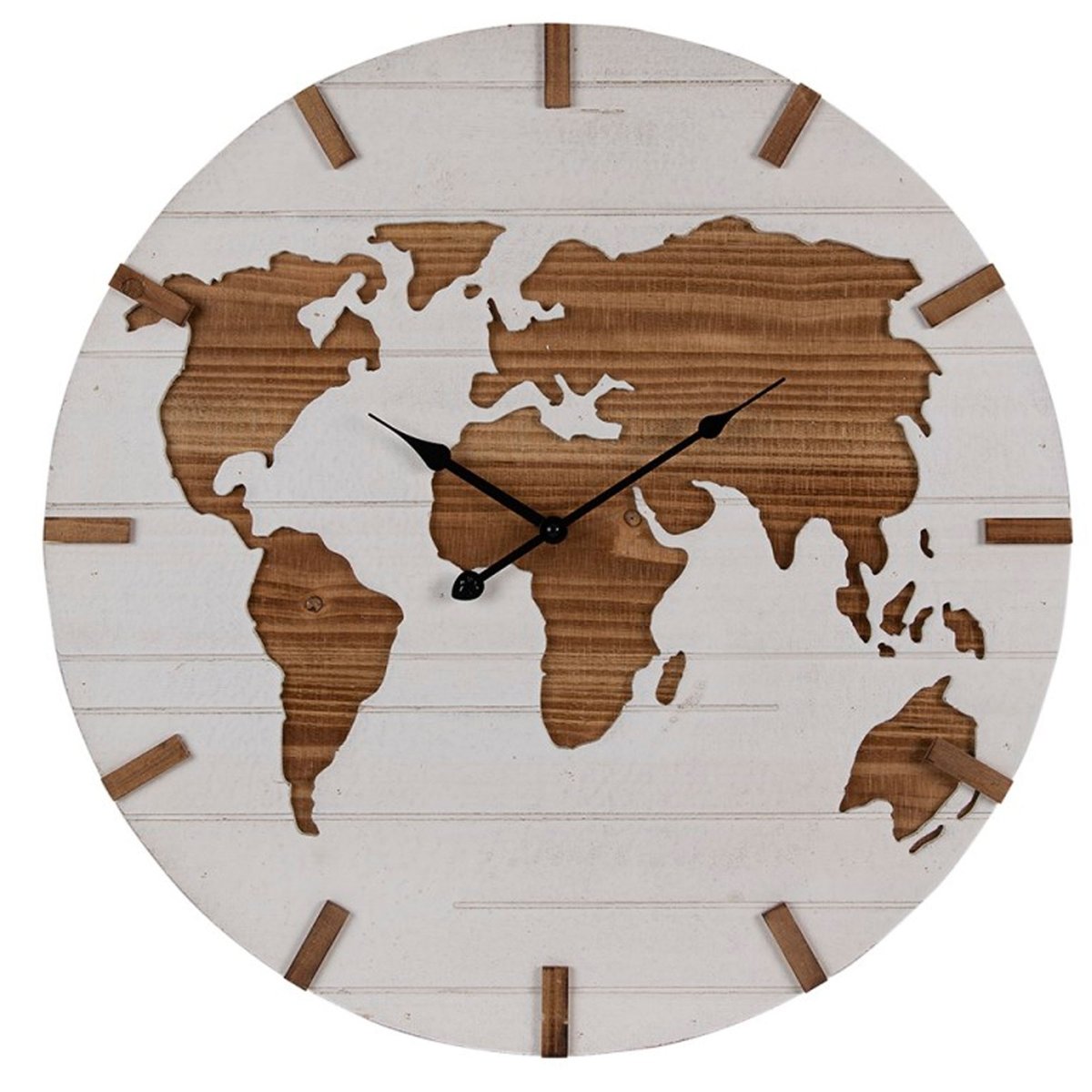 Grande horloge murale en bois monde 60x60x4cm blanc, WADIGA