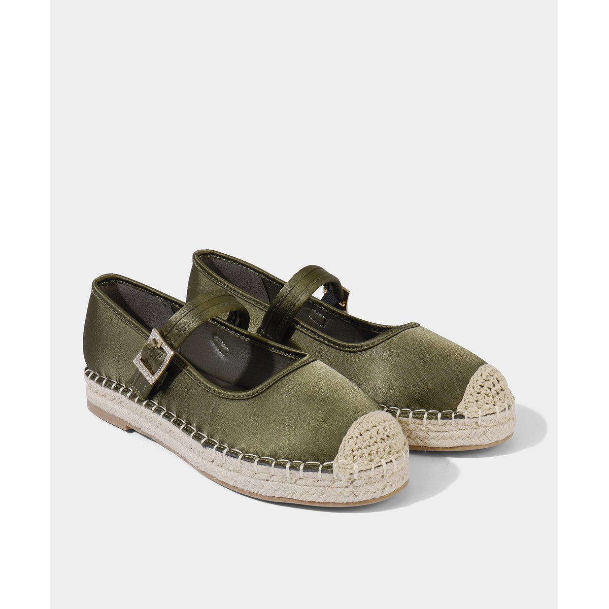 Espadrilles Satin Avec Boucle vert foncé, JOE BROWNS