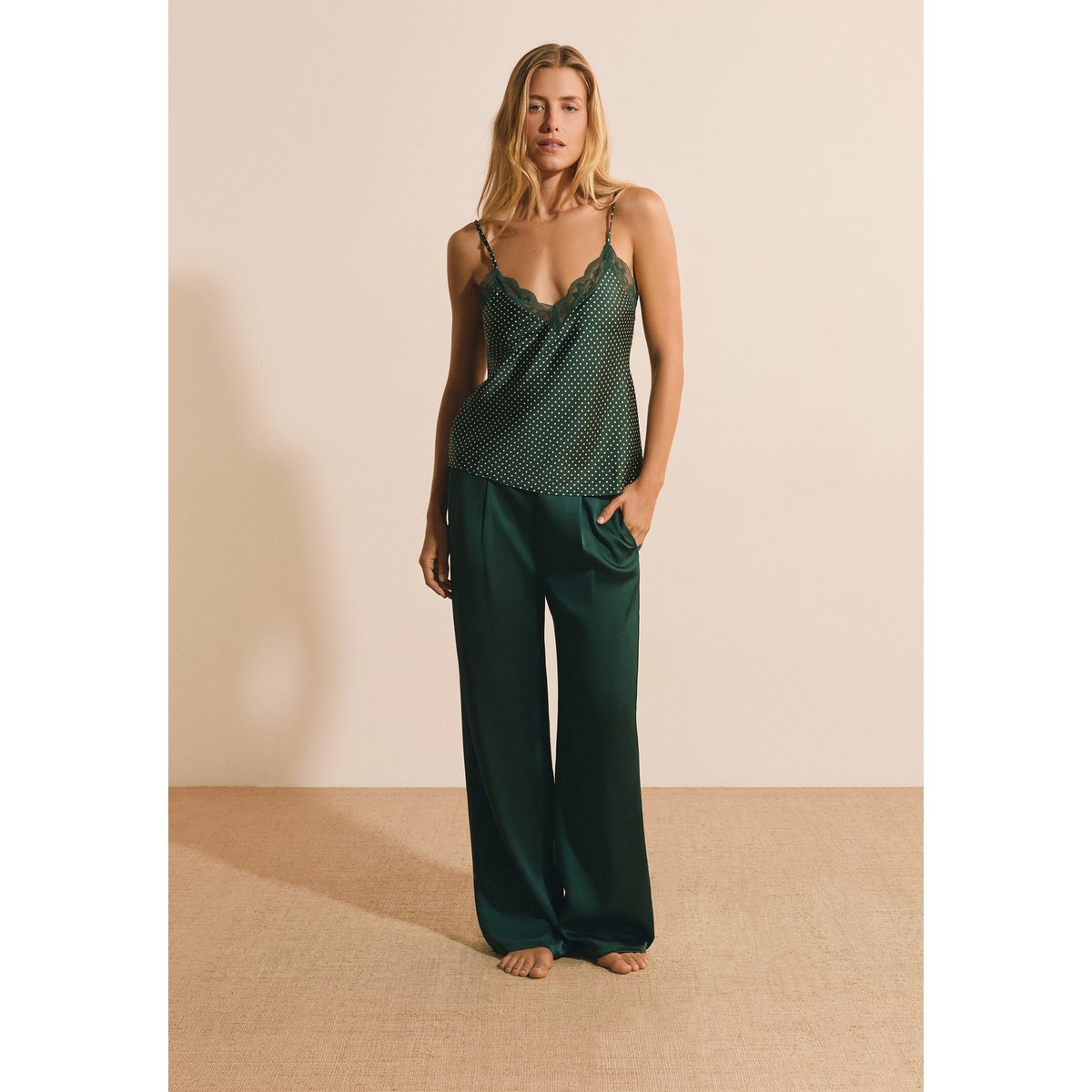 Pantalon de pyjama satiné DESIRE vert sapin, ETAM