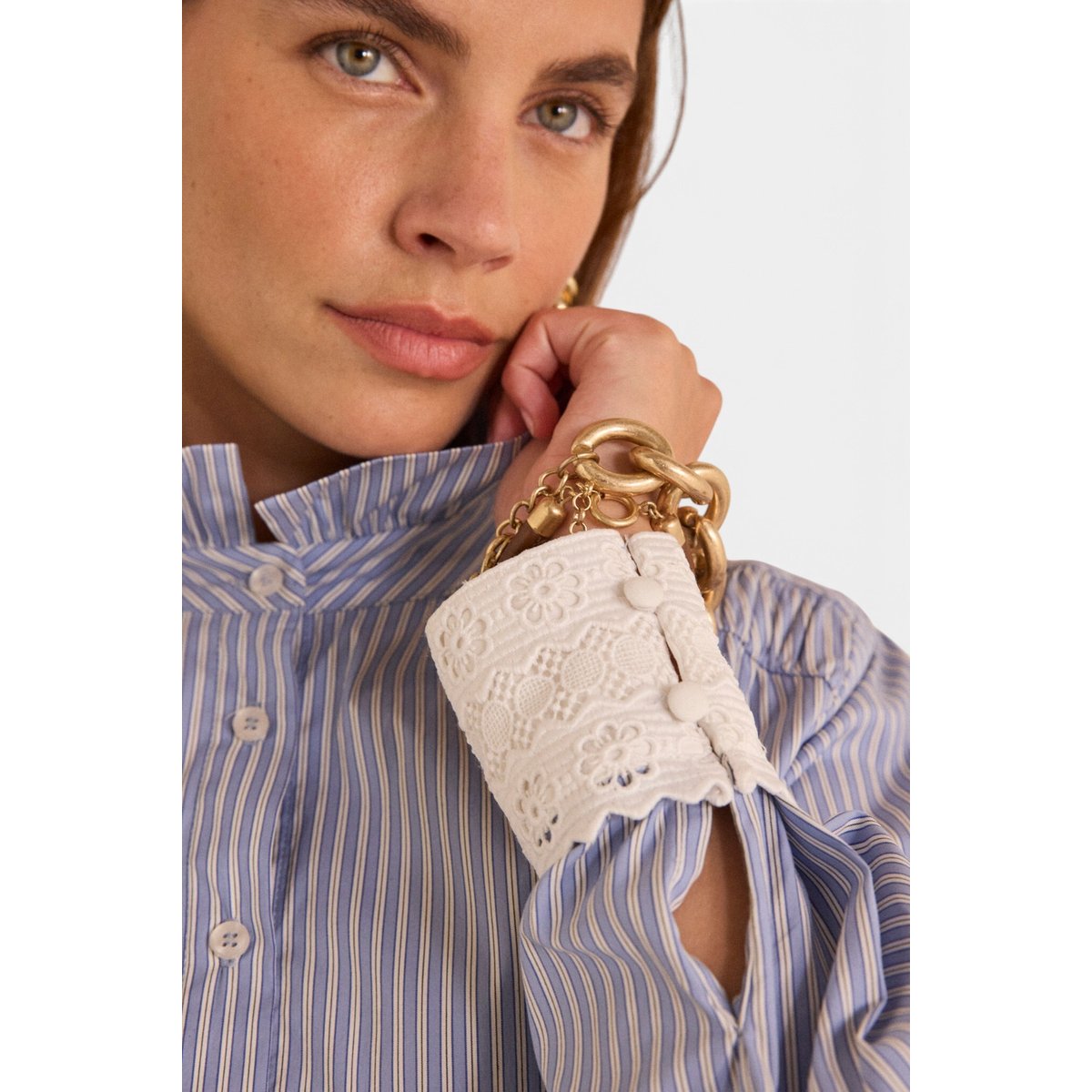 Blouse rayée en coton DOUCE bleu chambray, Maison 123