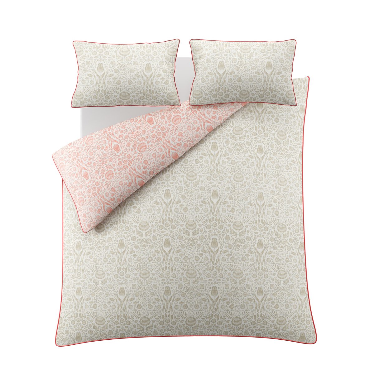 Parure de lit liberty Ashstead Damask, housse de couette + 2 taies pour lit en 140 rose, beige, LAURA ASHLEY