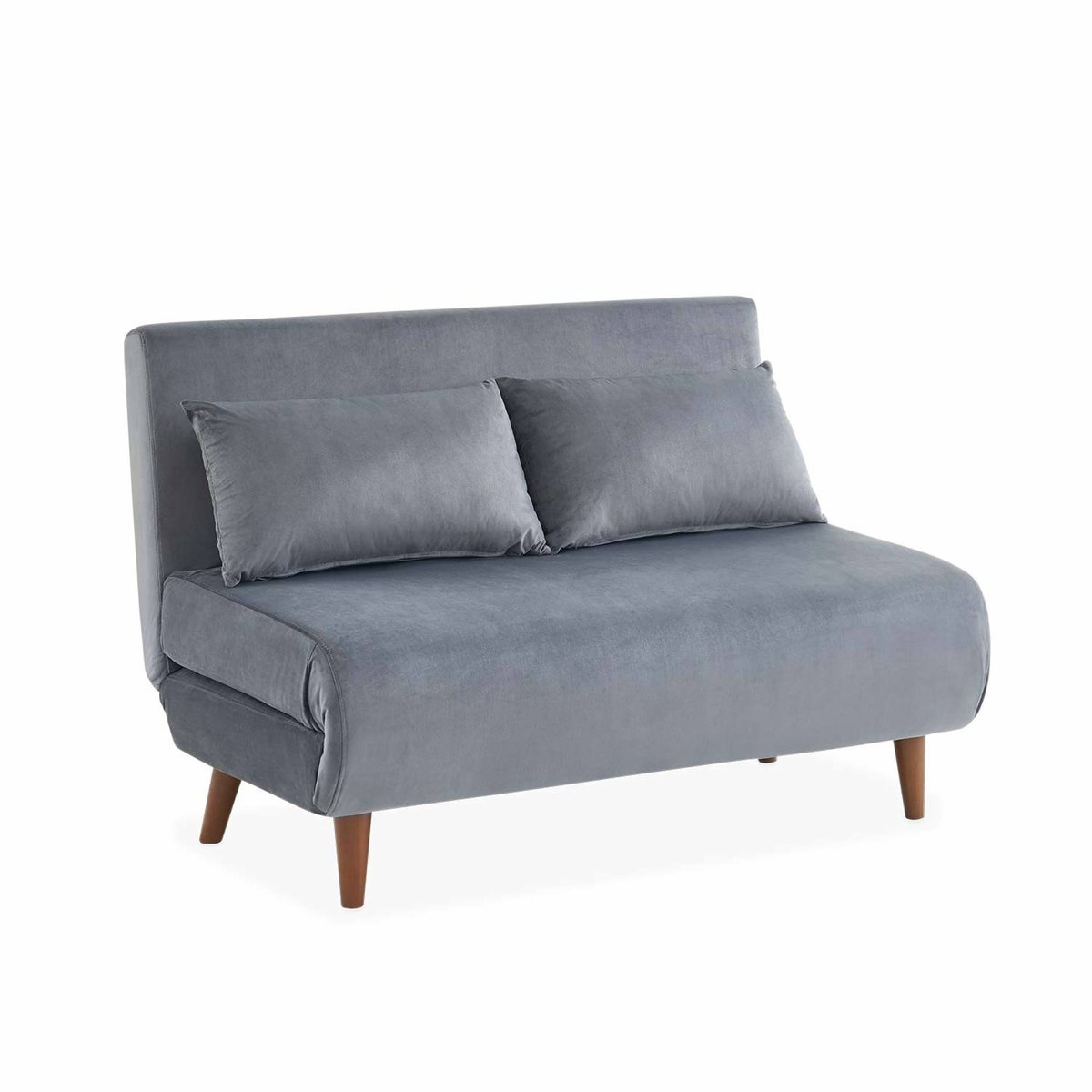 Canapé convertible 2 places velours, pieds bois GUESTA gris foncé, SWEEEK