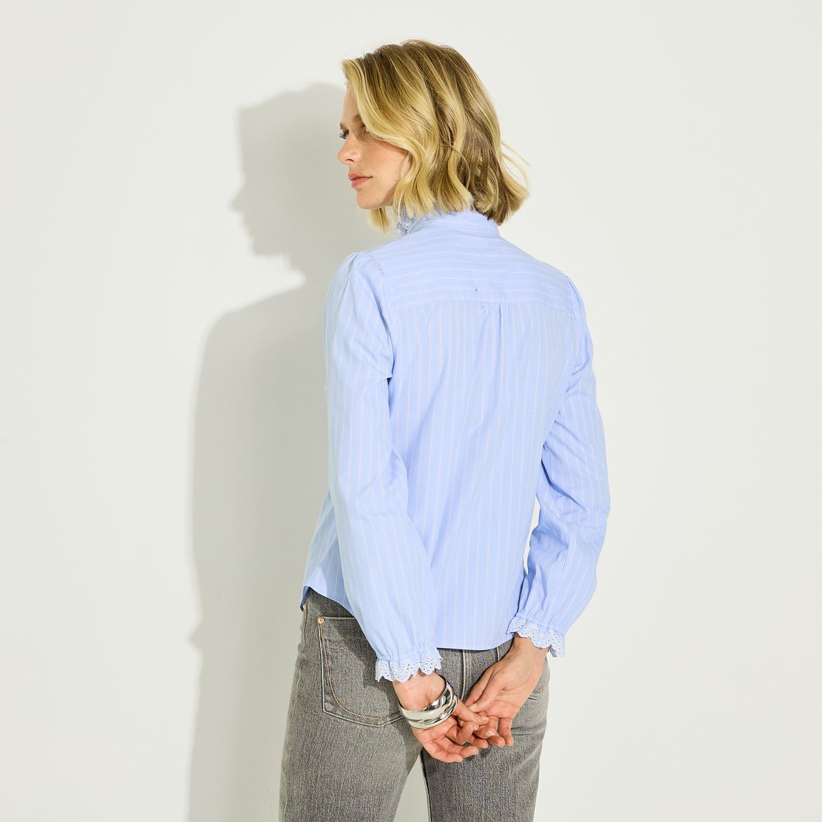Chemise rayée col volanté bleu, GRAIN DE MALICE