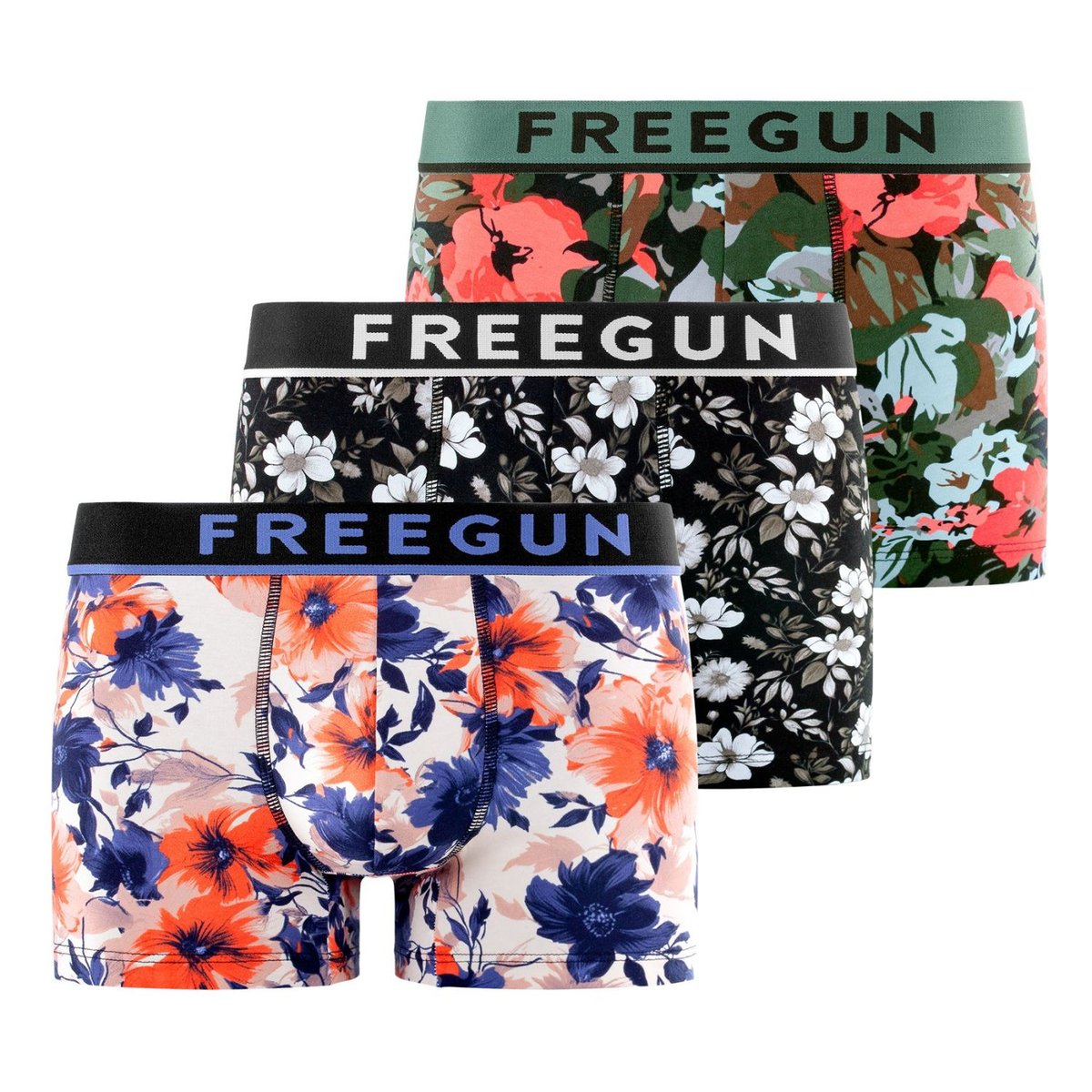 Lot De 3 Boxers Coton rouge/noir/blanc, FREEGUN