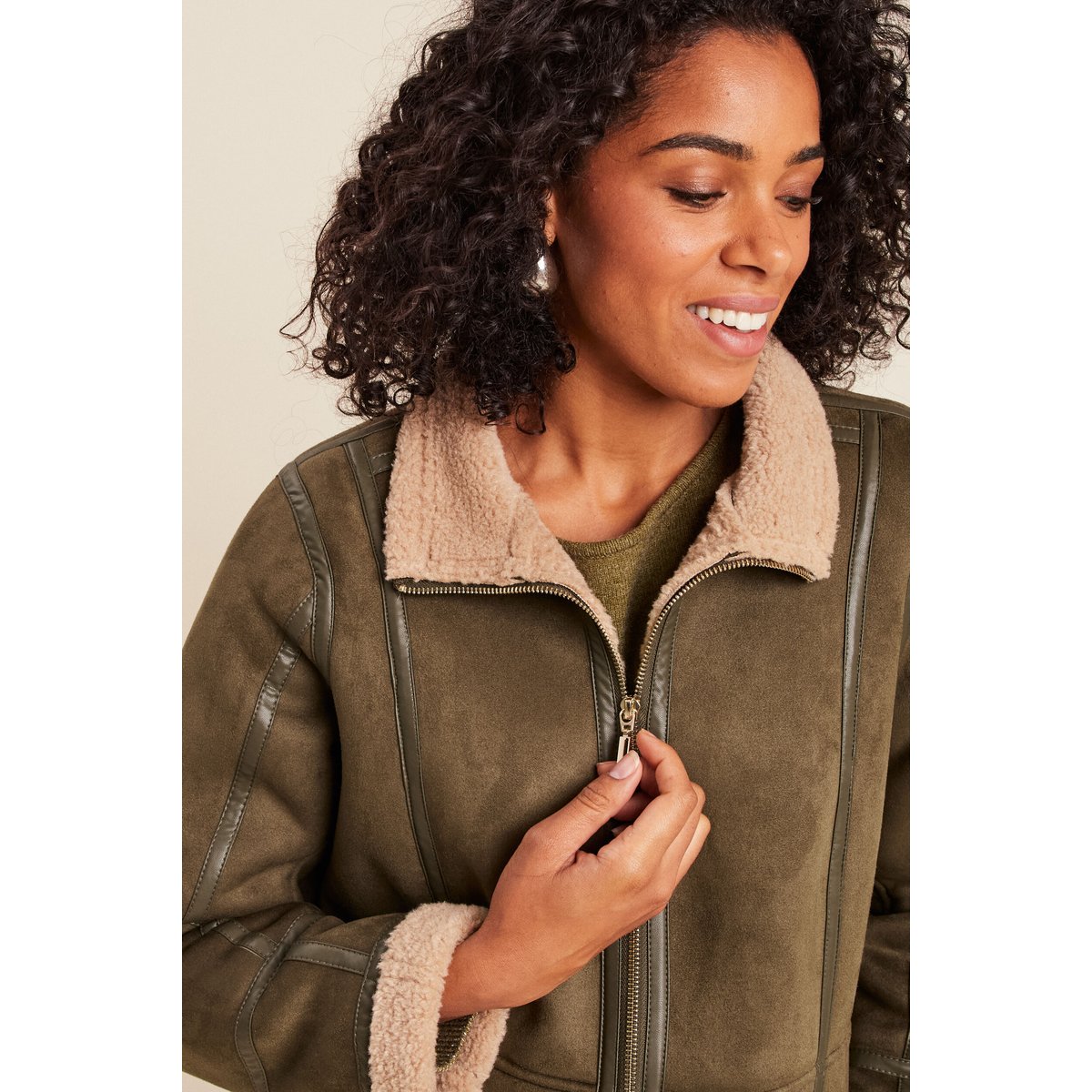 Manteau cintré mi-long vert kaki, BREAL