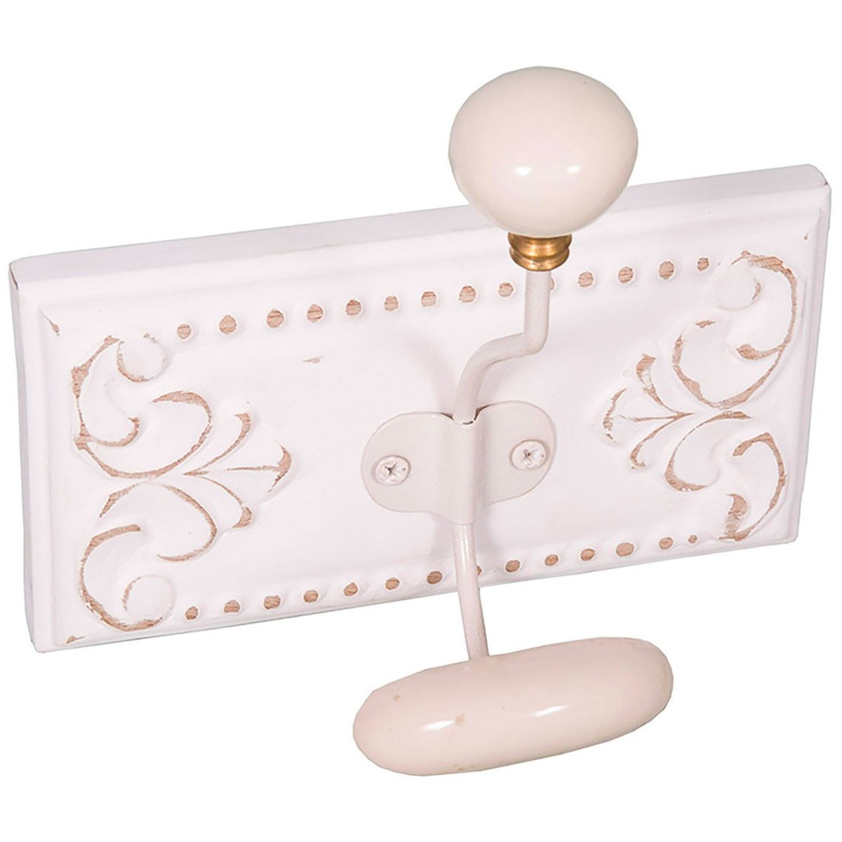 Patère double en bois et métal blanc 15x11x20cm blanc, WADIGA