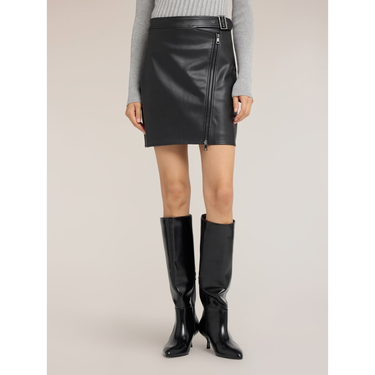Mini-jupe biker avec zip noir, MOTIVI