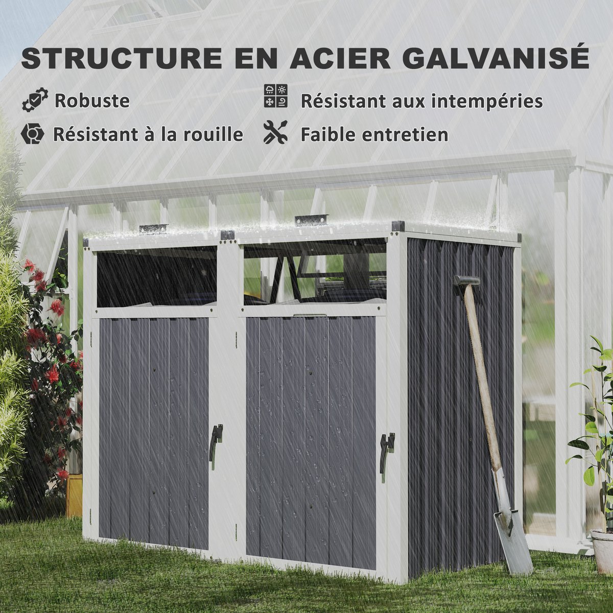 Abri pour poubelles Acier galvanisé Gris gris, OUTSUNNY
