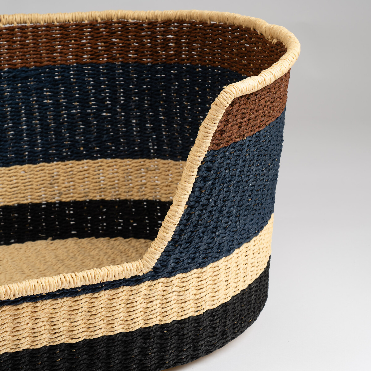 Navy and Brown Stripe Woven Pet Bed with Cushion Large navy, SO'HOME