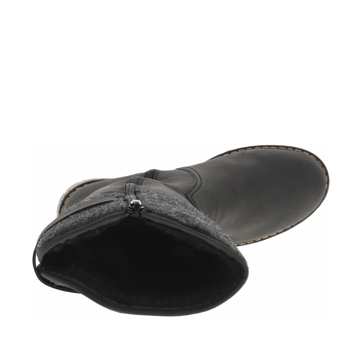 Bottes anthracite à talon plat et à zip latéral avec col en feutre anthracite, RIEKER