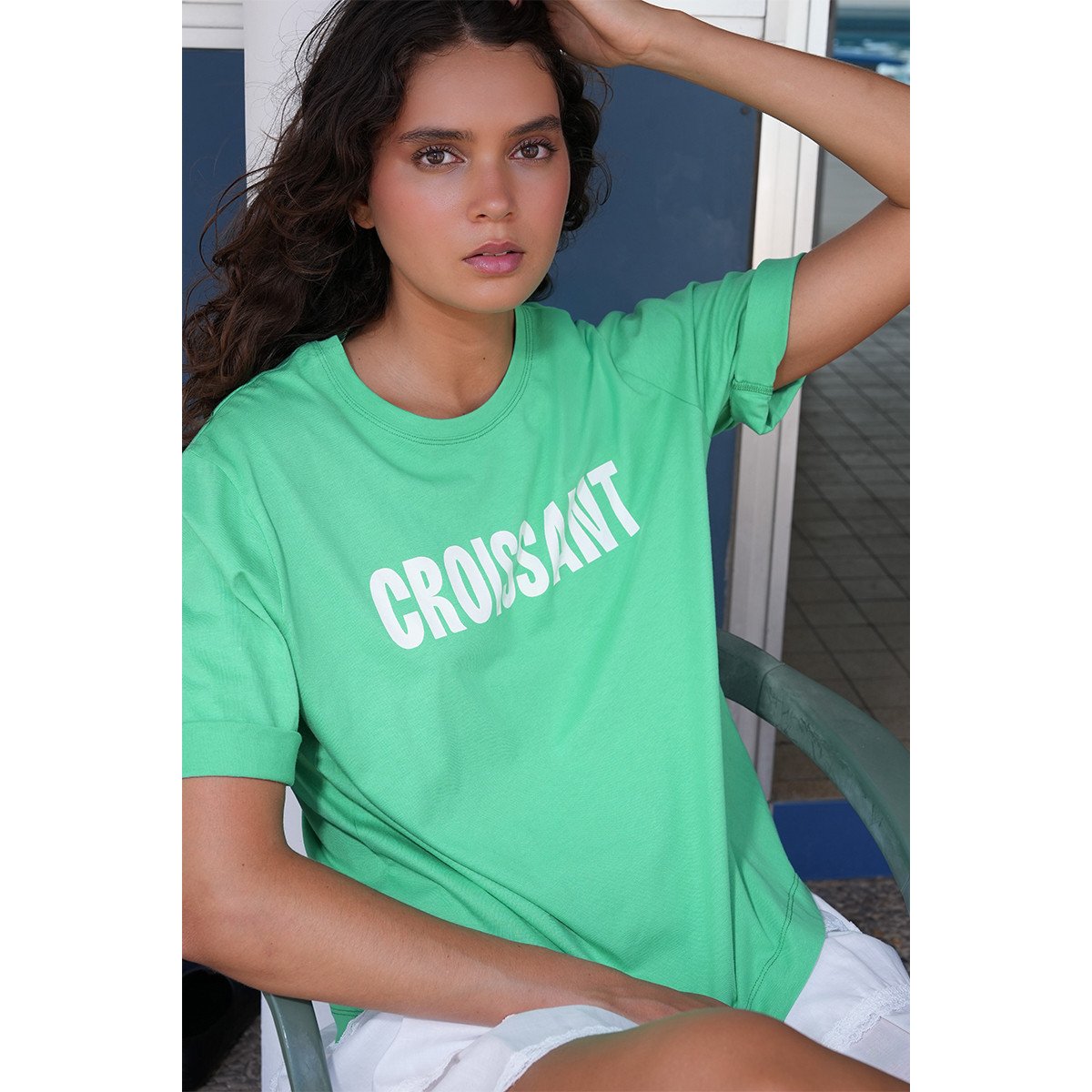 T-shirt oversize "Croissant" vert, LILI SIDONIO