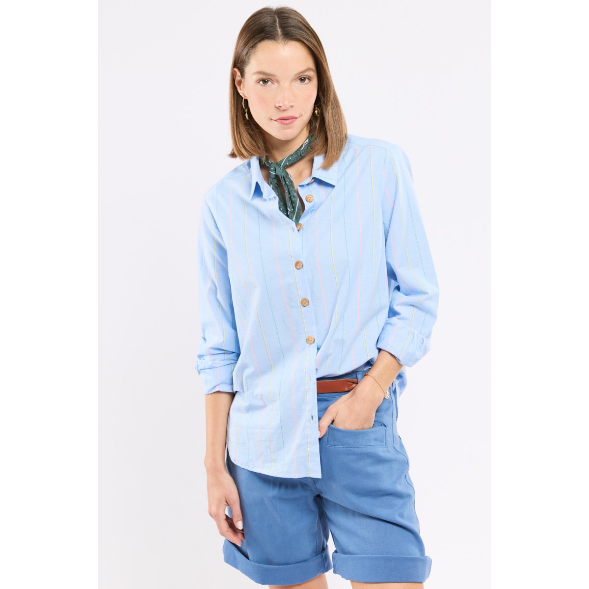 Chemise rayée Héritage en coton et lin HERITAGE rayure multicol chambray, ARMOR-LUX