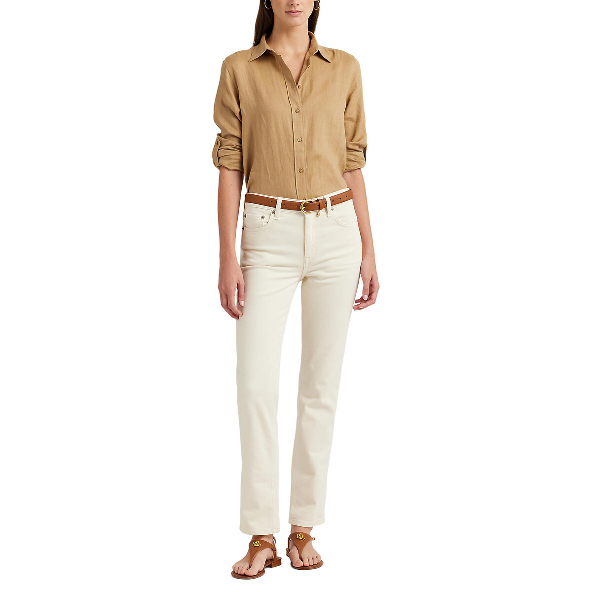 Straight Ankle Grazer Jeans with High Waist ecru , LAUREN RALPH LAUREN