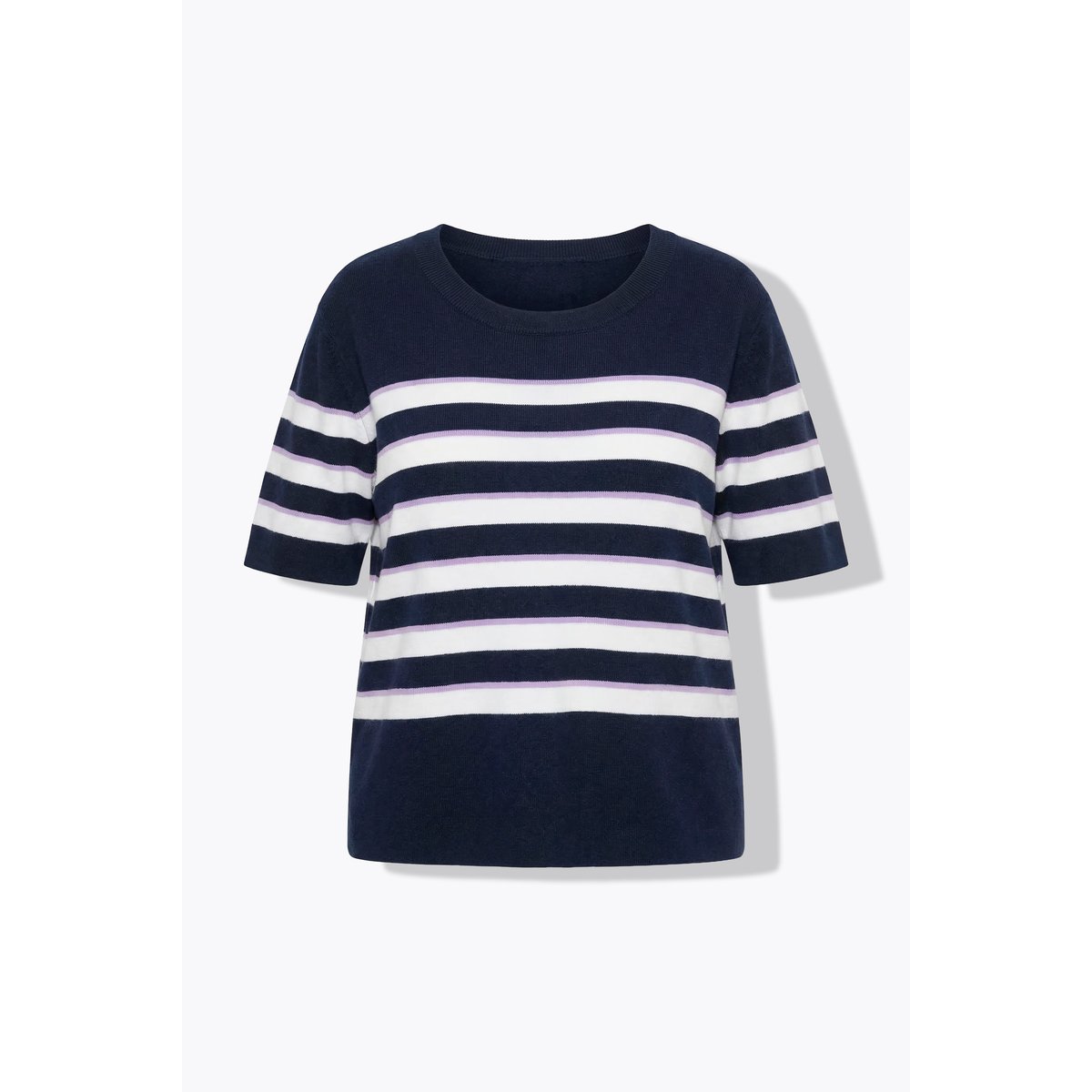 Pull à rayures, col rond et manches courtes marine, ULLA POPKEN