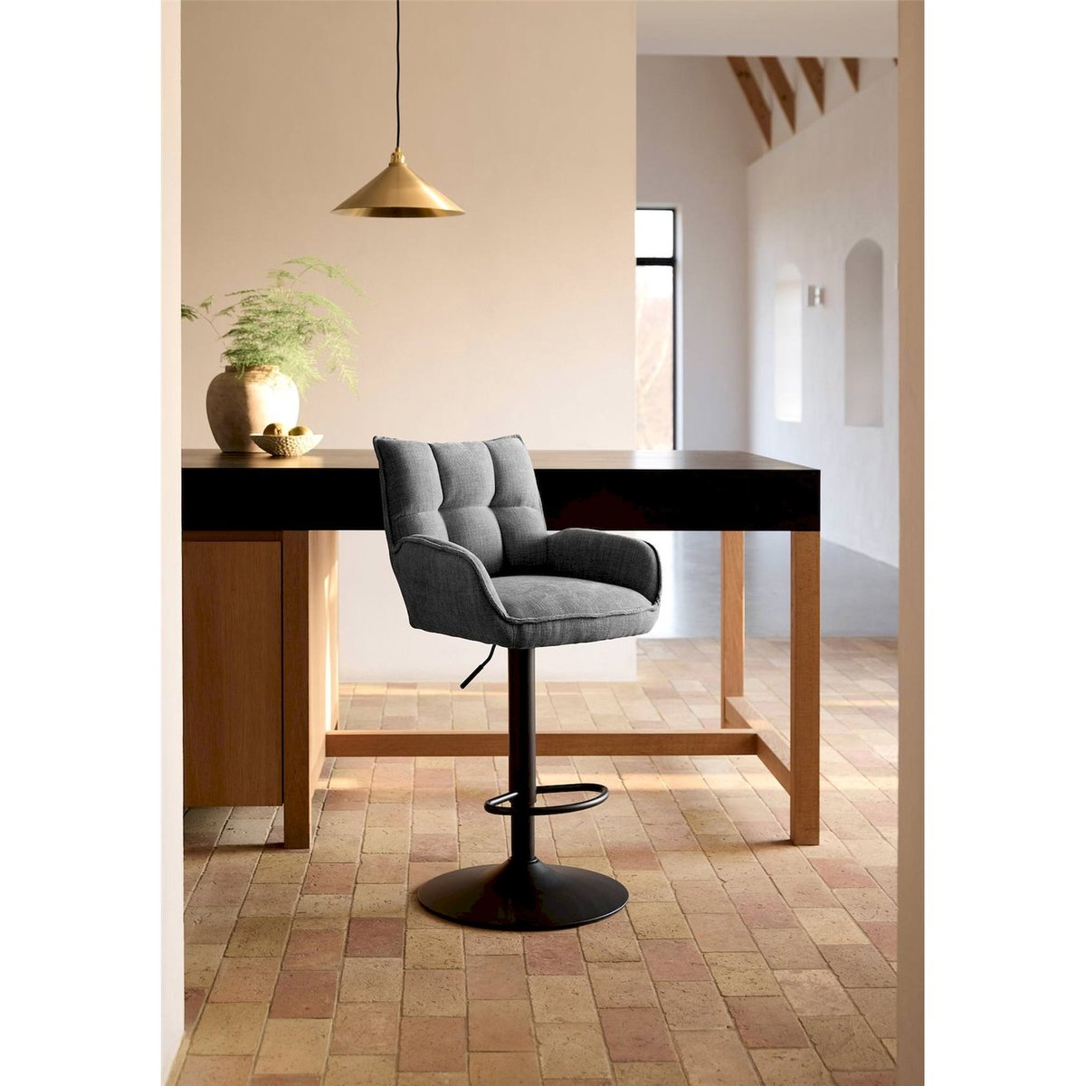 Tabouret de bar rembourré réglable MARILLA gris chiné, RECOLLECTION