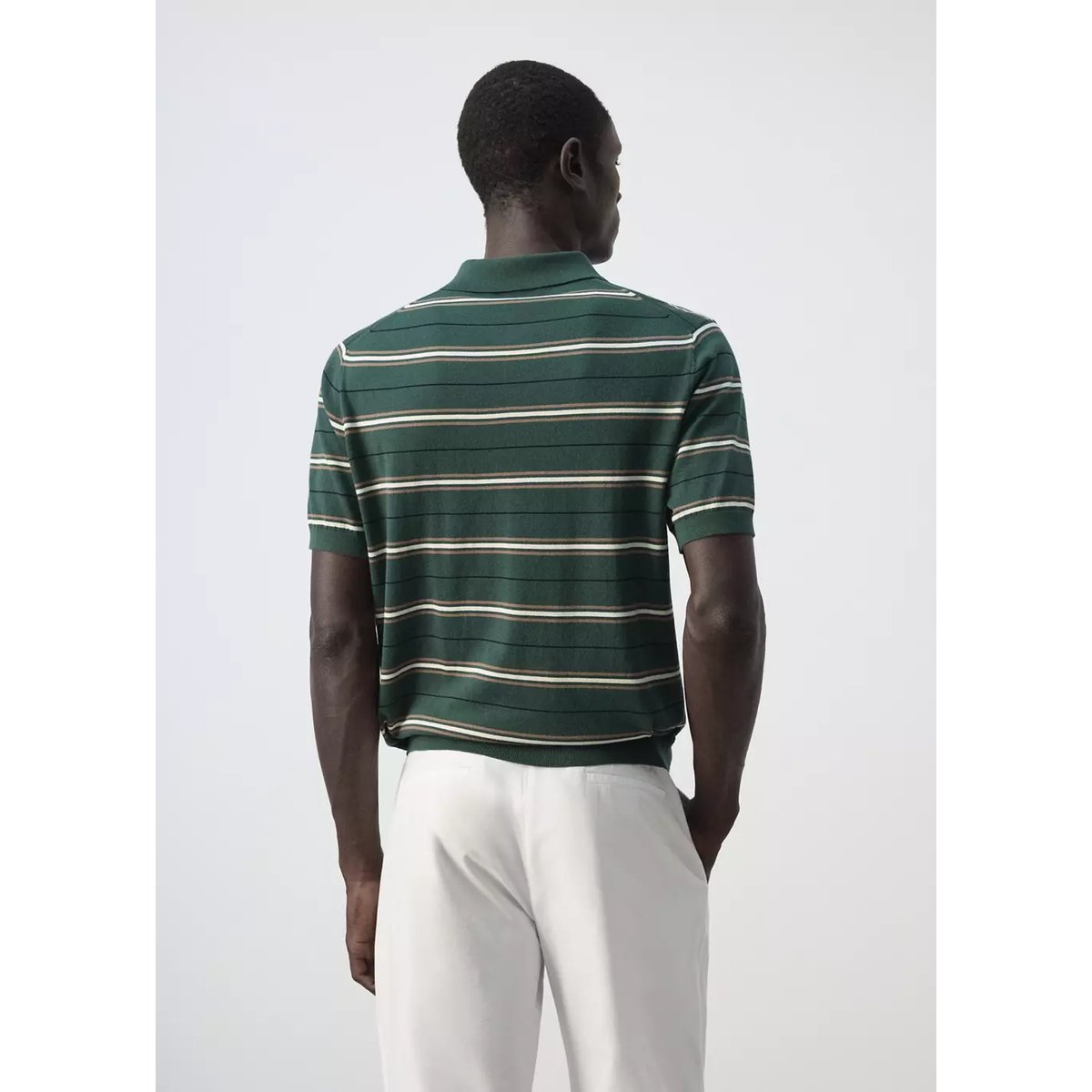 Polo 100 % coton maille fine à rayures vert billard, MANGO MAN