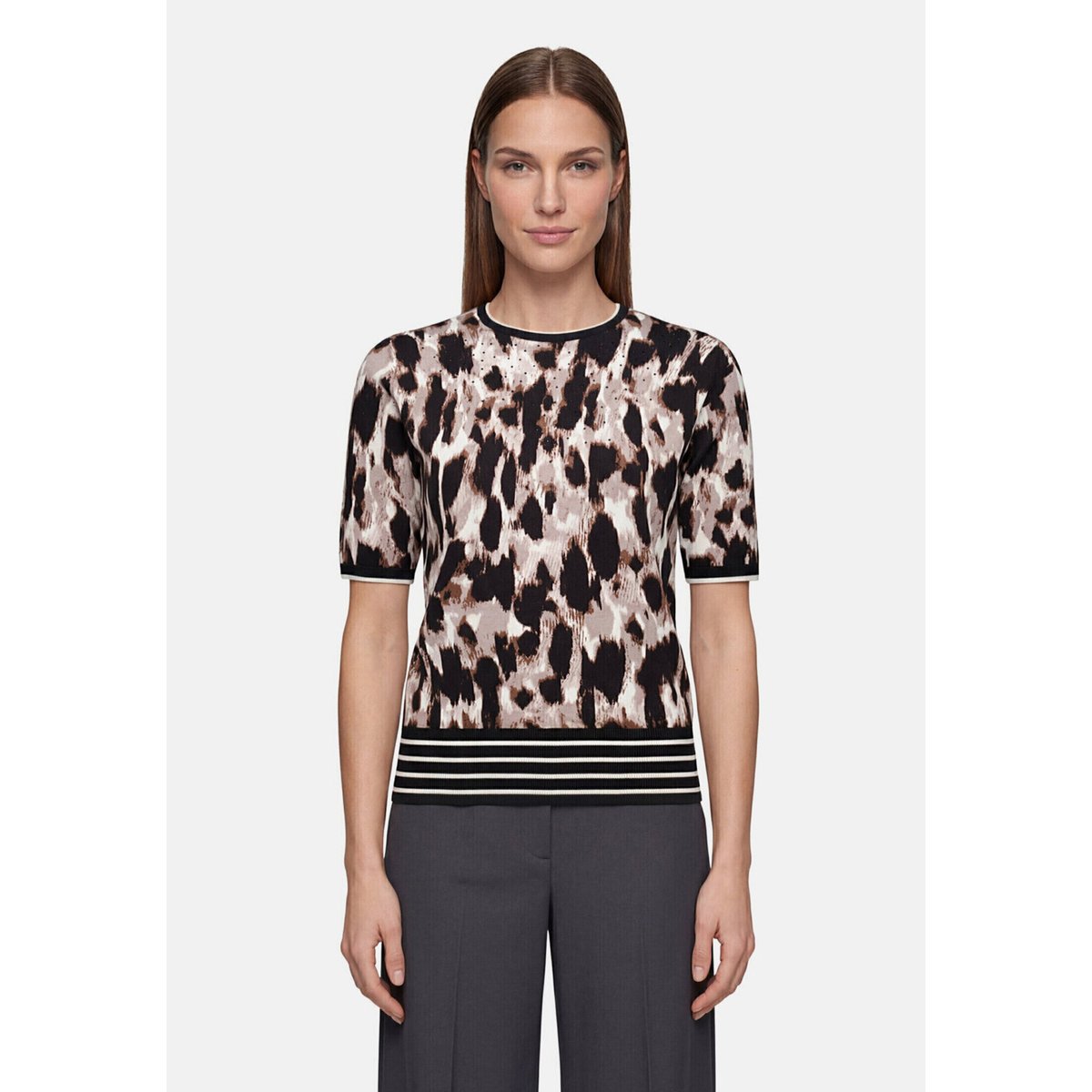 Pull-over en maille manches courtes beige/noir, BETTY BARCLAY