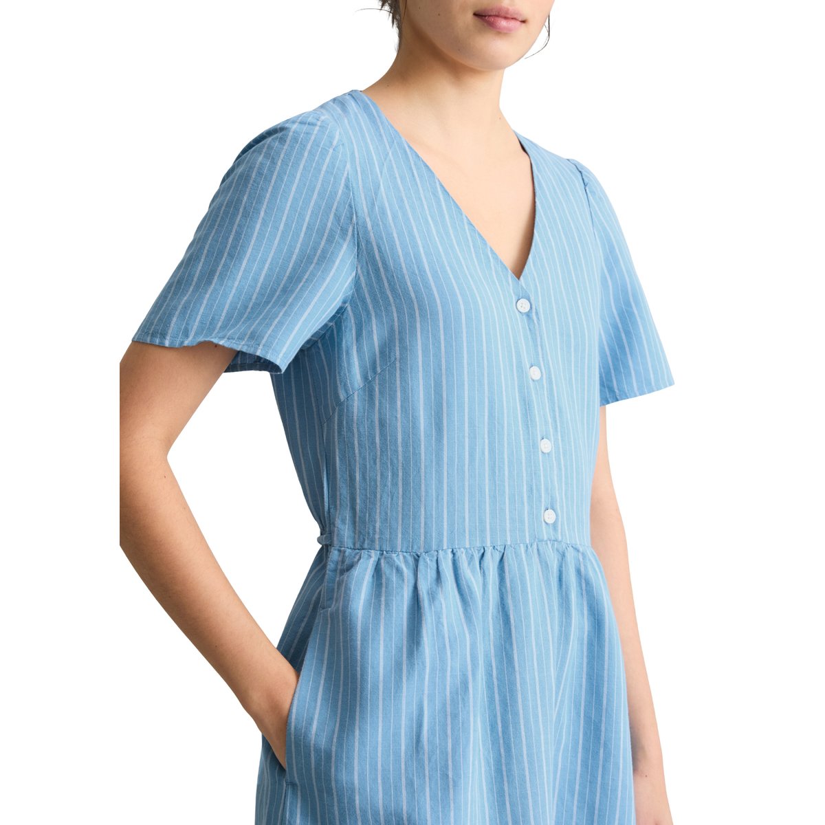 Robe à rayures régulière en mélange de lin et de coton bleu, MARC O’POLO DENIM