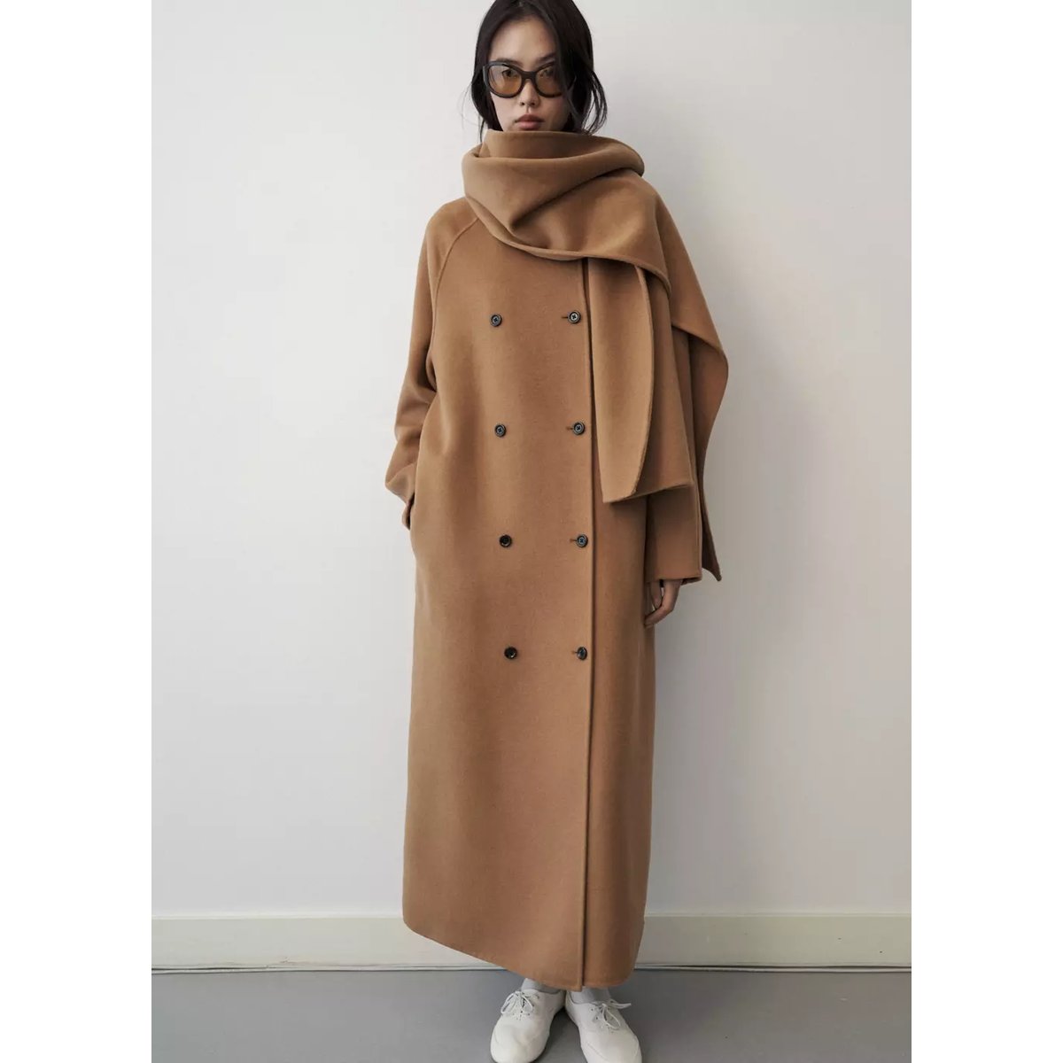 Manteau laine écharpe amovible marron moyen, MANGO