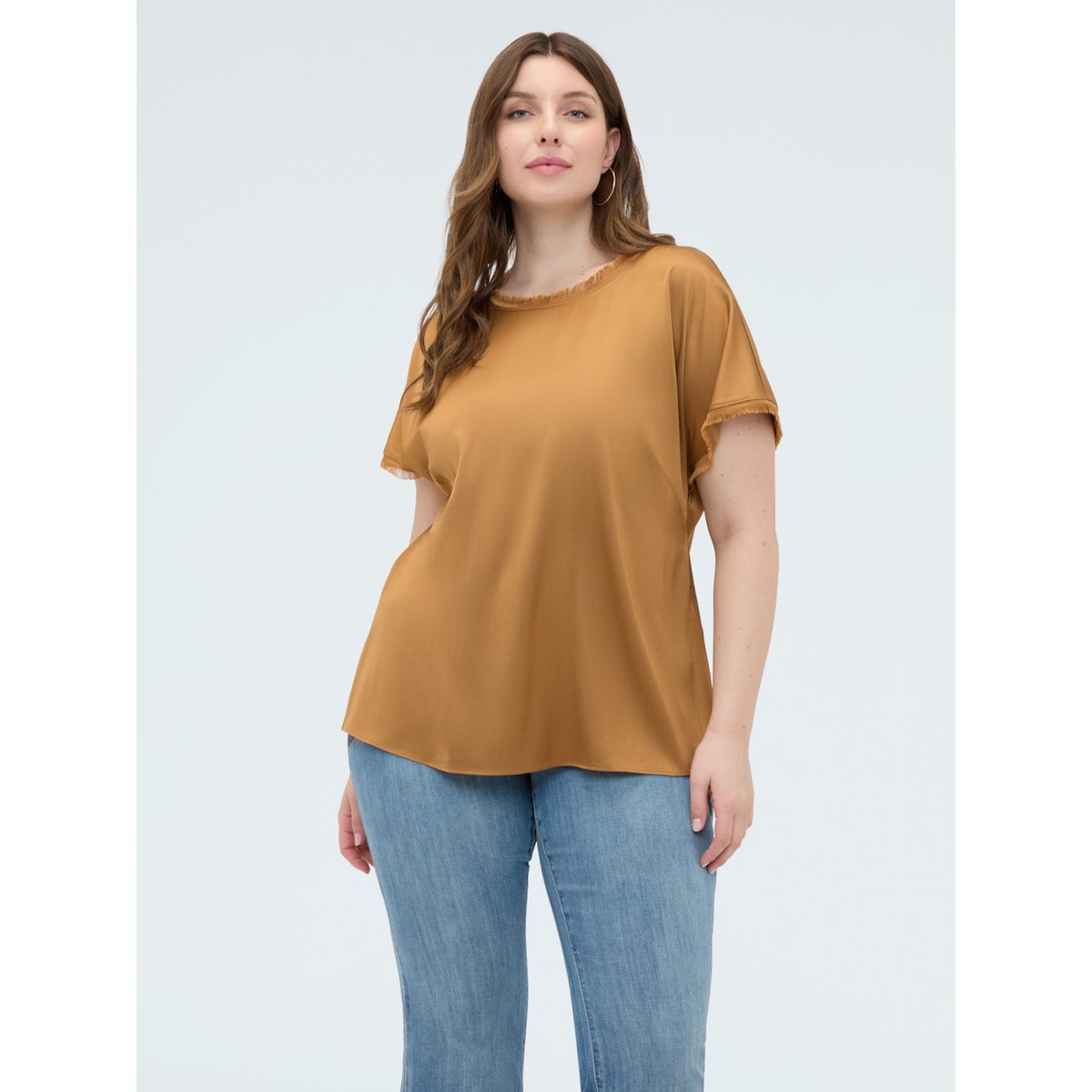 Top avec détails effilochés marron, FIORELLA RUBINO
