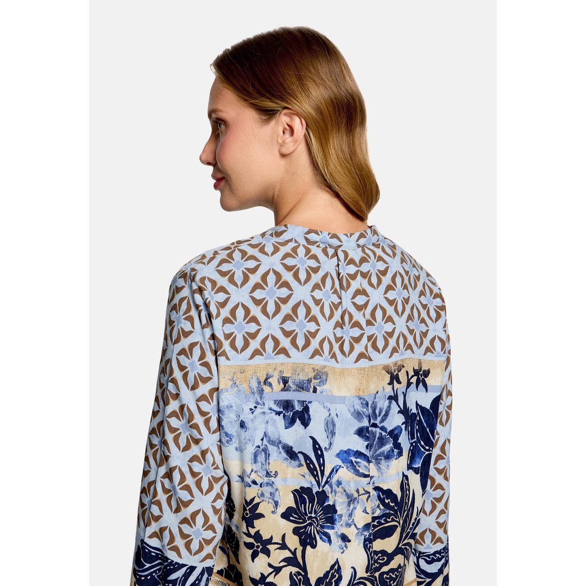 Chemisier long à col droit bleu/beige, BETTY BARCLAY