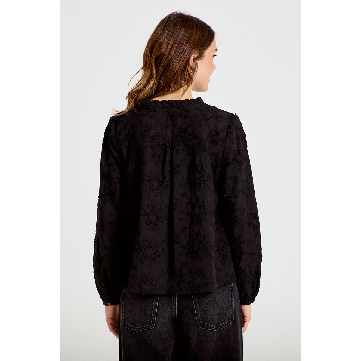 Blouse droite col rond manches longues noir, CACHE CACHE