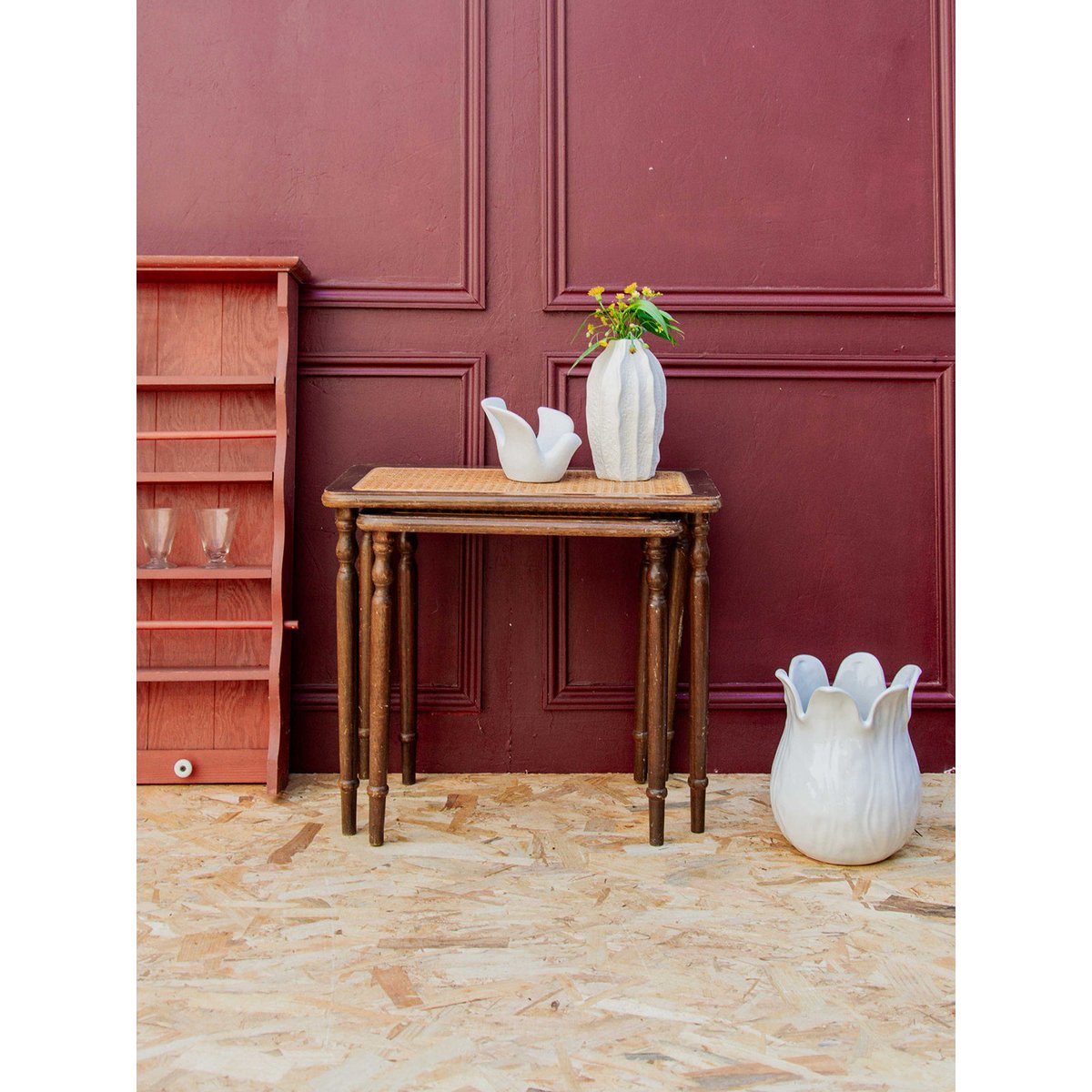 tables gigognes en cannage Barbara N°63 - Bon état bois, DEBONGOUT