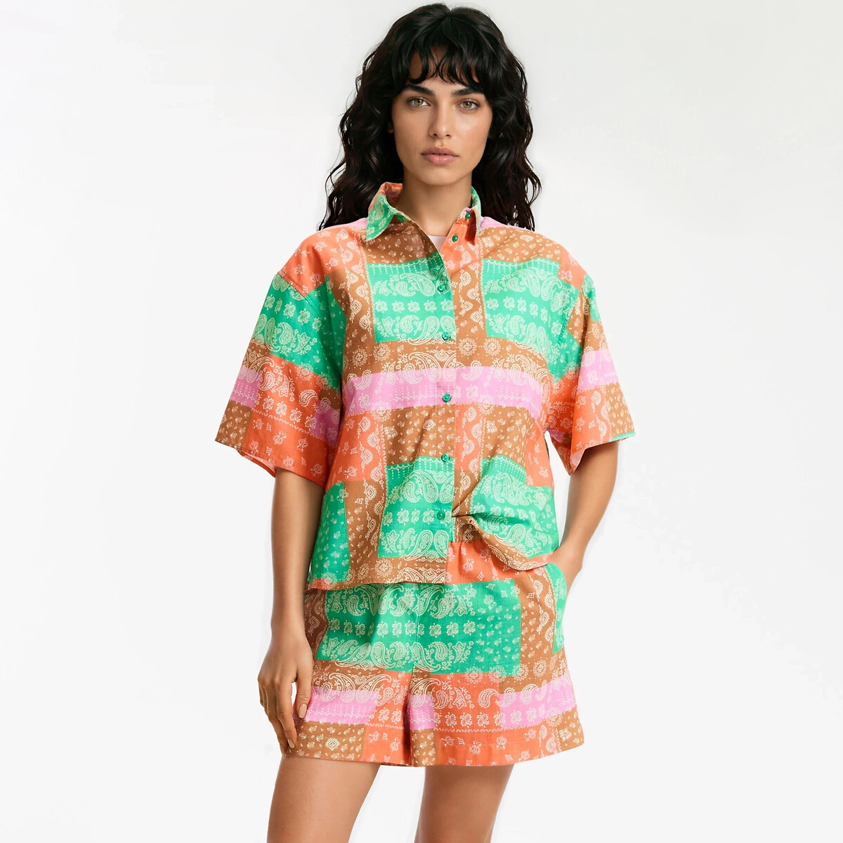 Chemise manches courtes imprimé cachemire imprimé multicolore, LA REDOUTE COLLECTIONS