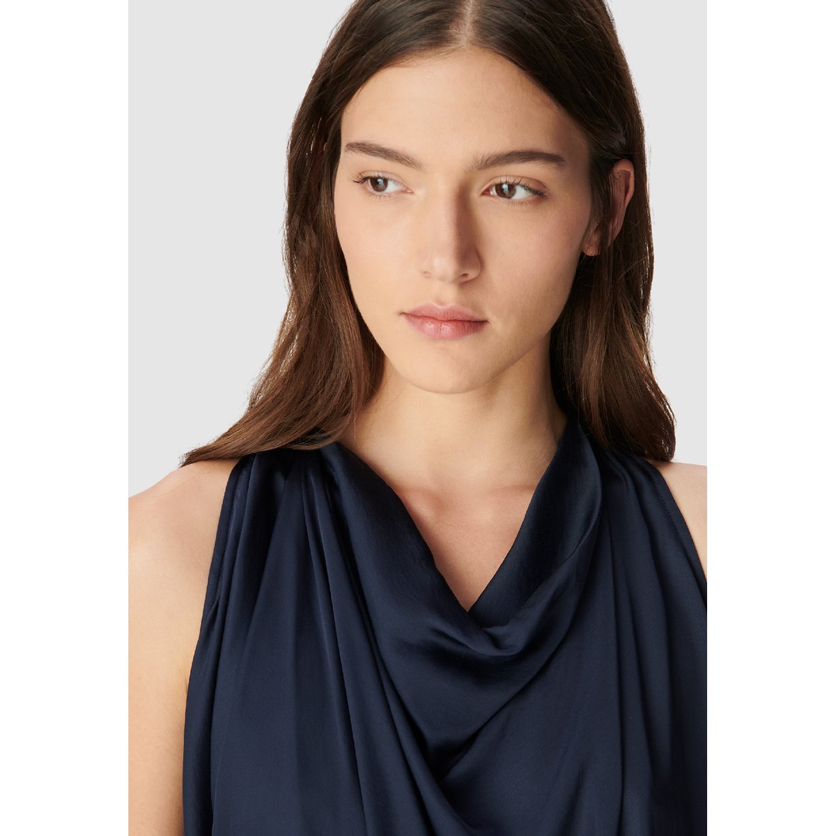 Top sans manches col bénitier en satin marine foncé, IKKS