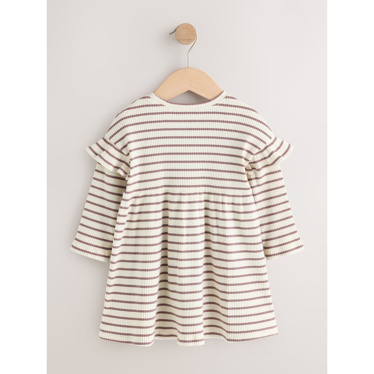Robe côtelée à volants, lot de 2 rayures neutres/rose pâle, NEXT