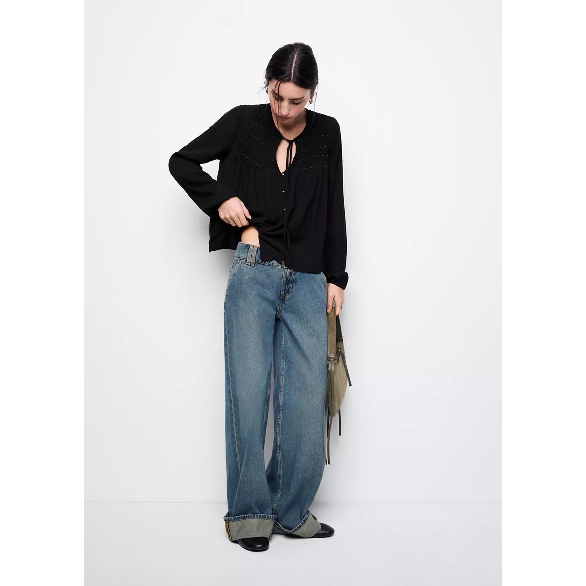 Blouse fluide détails métalliques noir, MANGO TEEN