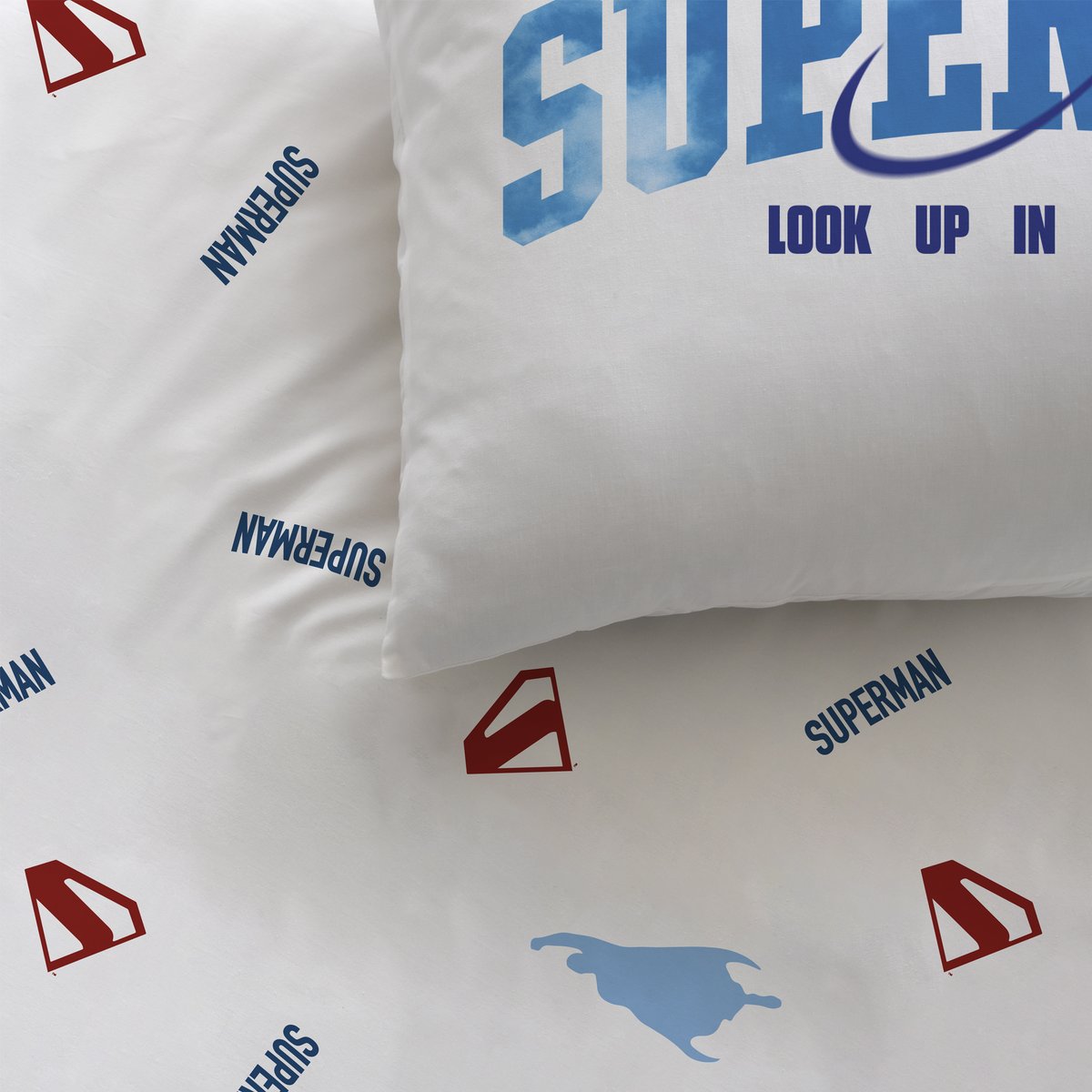 Parure de lit imprimée 100% Coton, MAN bleu/rouge, SUPERMAN
