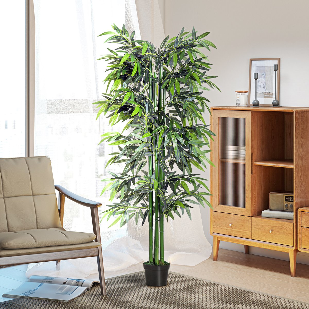 Bambou artificiel Plastique Vert vert, OUTSUNNY