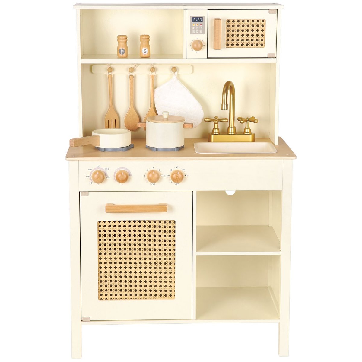 Cuisine en bois et rotin rose, NEW CLASSIC TOYS