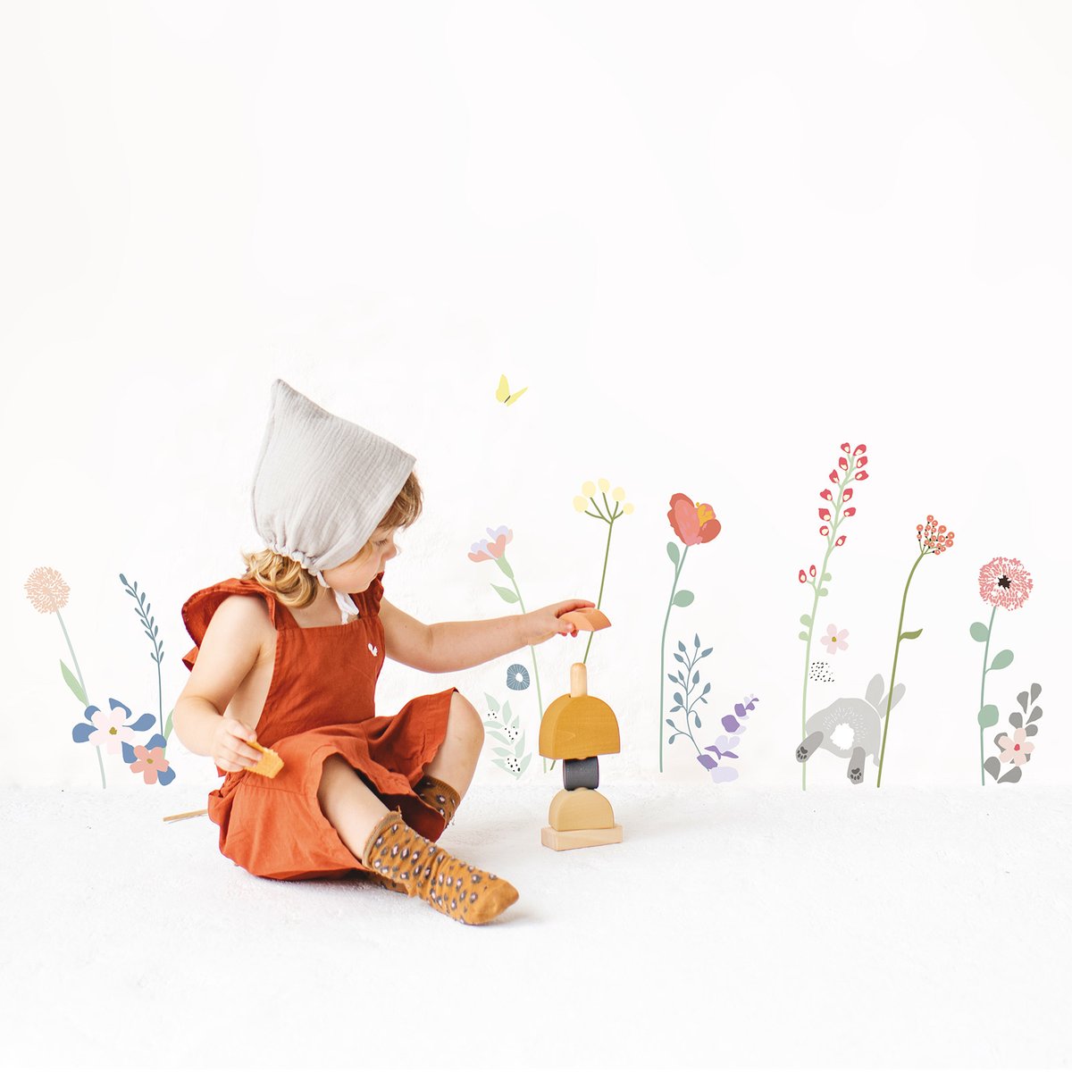 Sticker Easy fleurs des champs vert clair, gris, rouge, MIMI'LOU